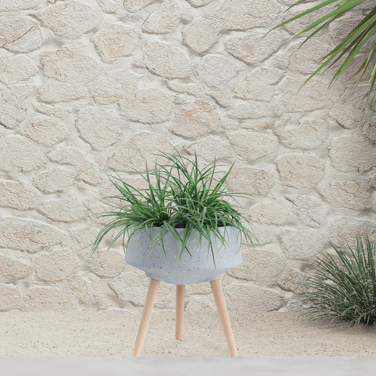 S/2 11/15" Terrazzo Planter W/ Wood Legs,  Gray - Image 11