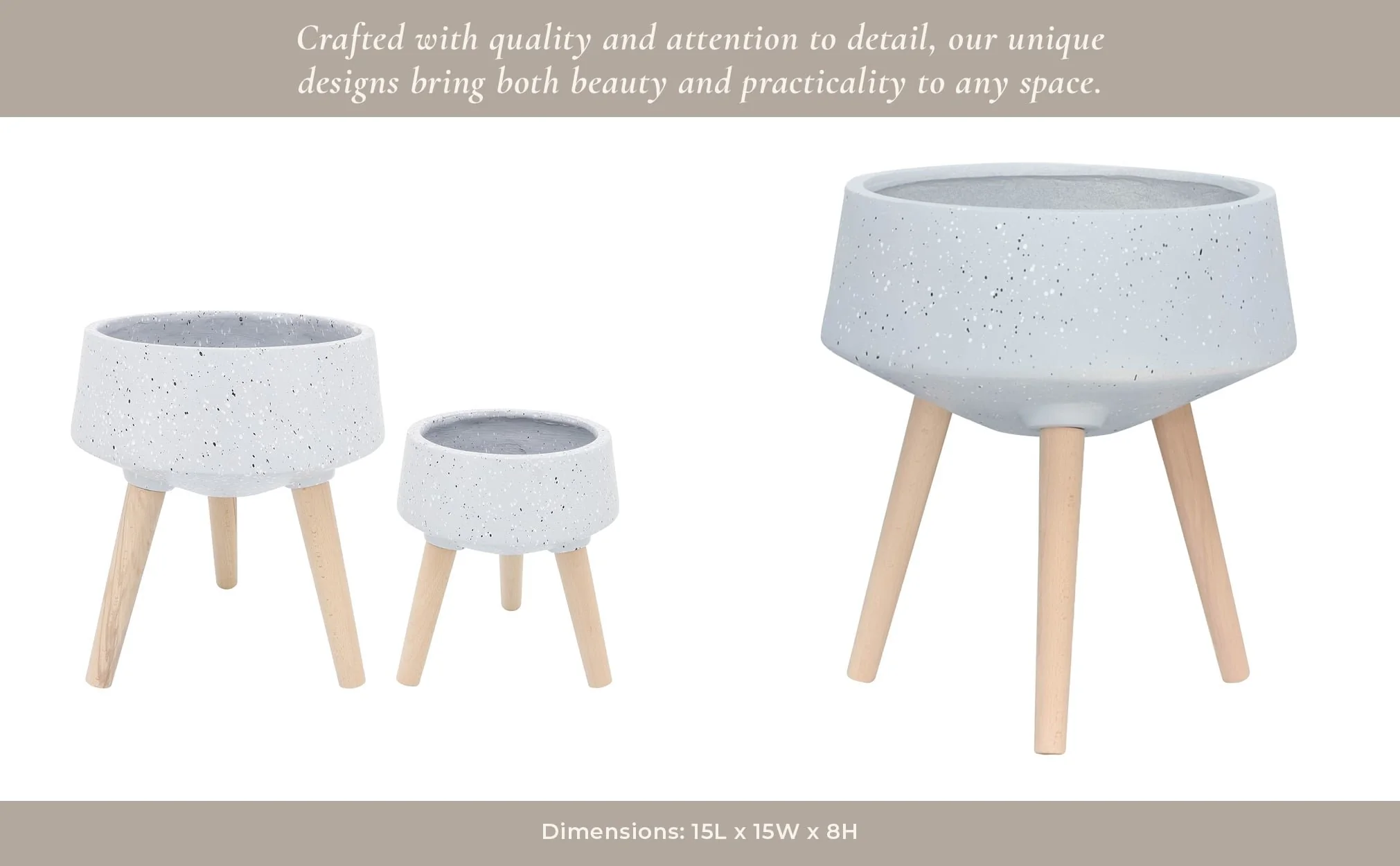 S/2 11/15" Terrazzo Planter W/ Wood Legs,  Gray - Image 12