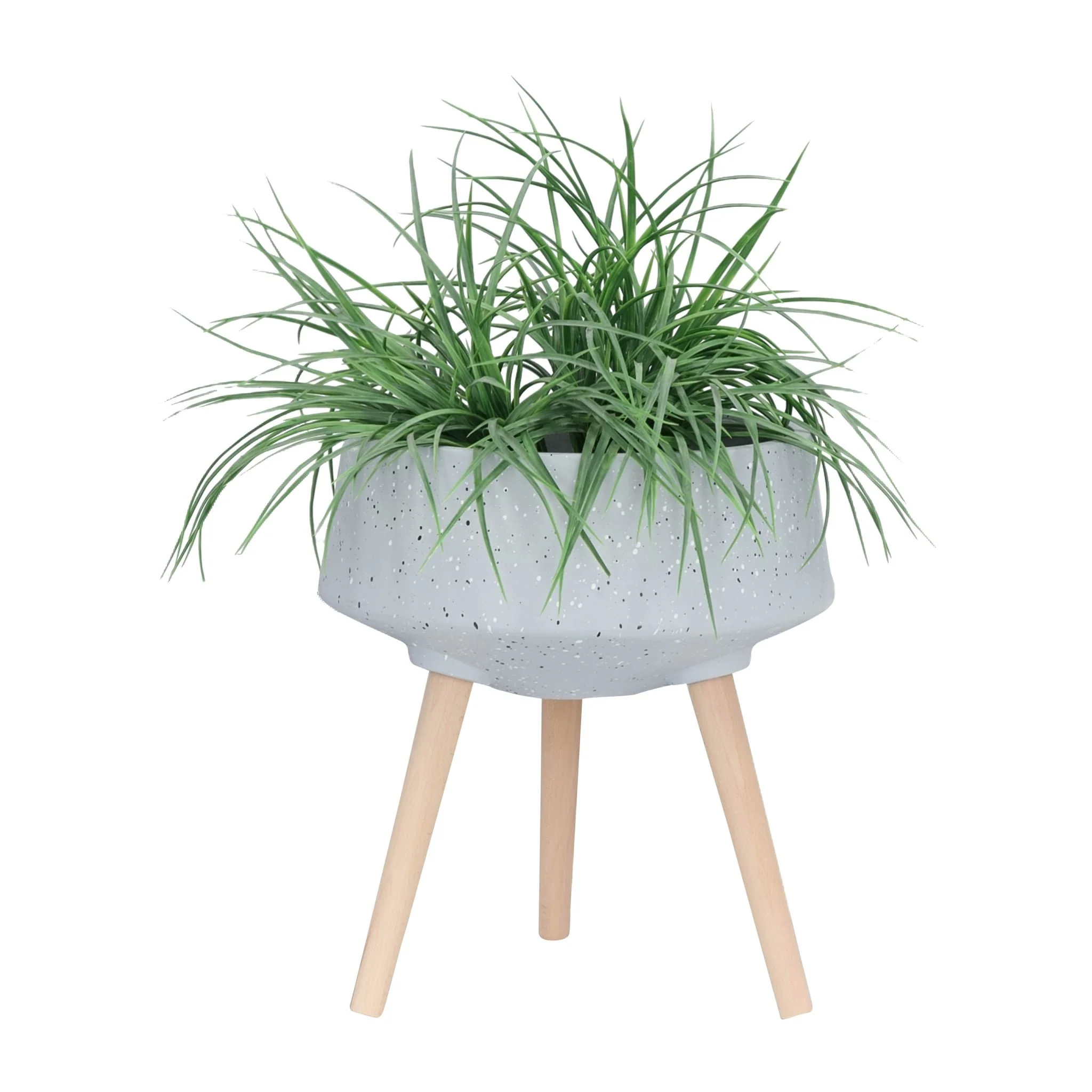 S/2 11/15" Terrazzo Planter W/ Wood Legs,  Gray - Image 3