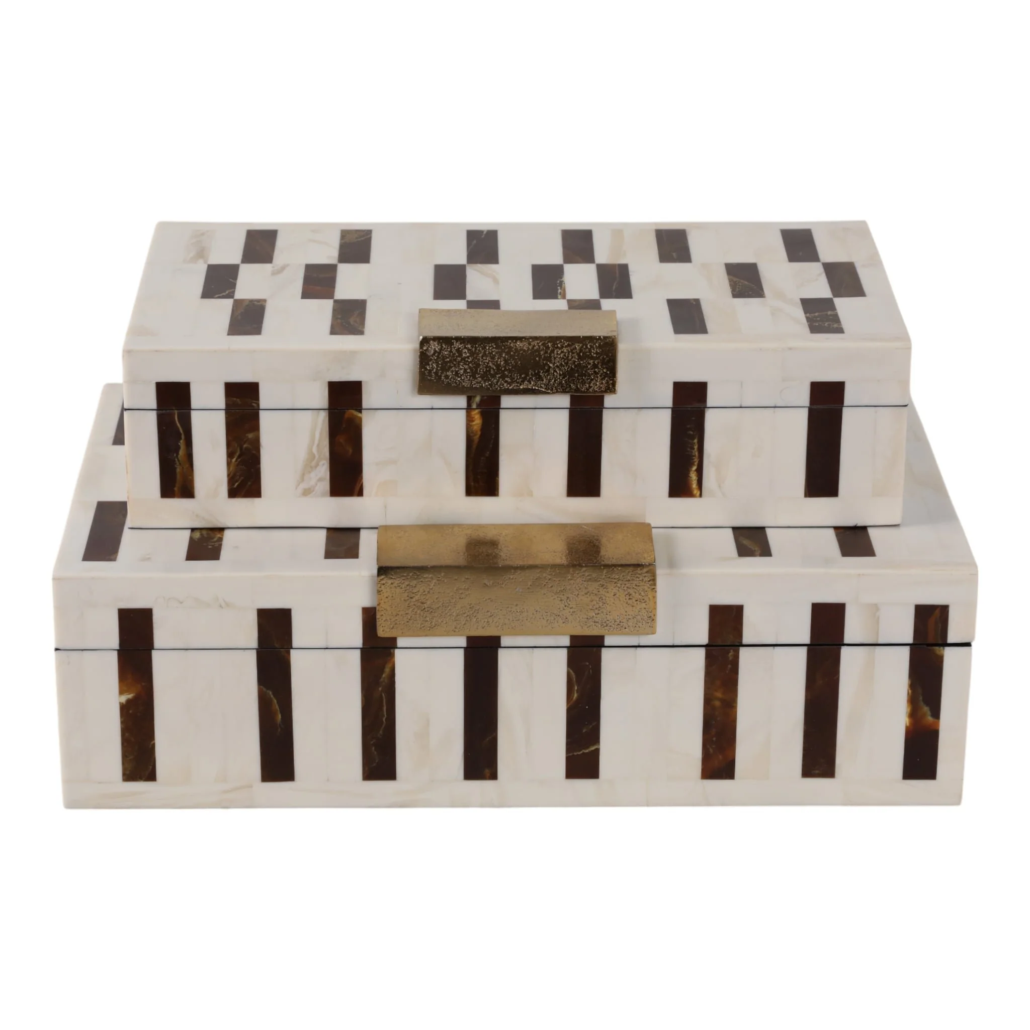 S/2 12/14" Boxes With Hardware, Brown/ivory - Image 2