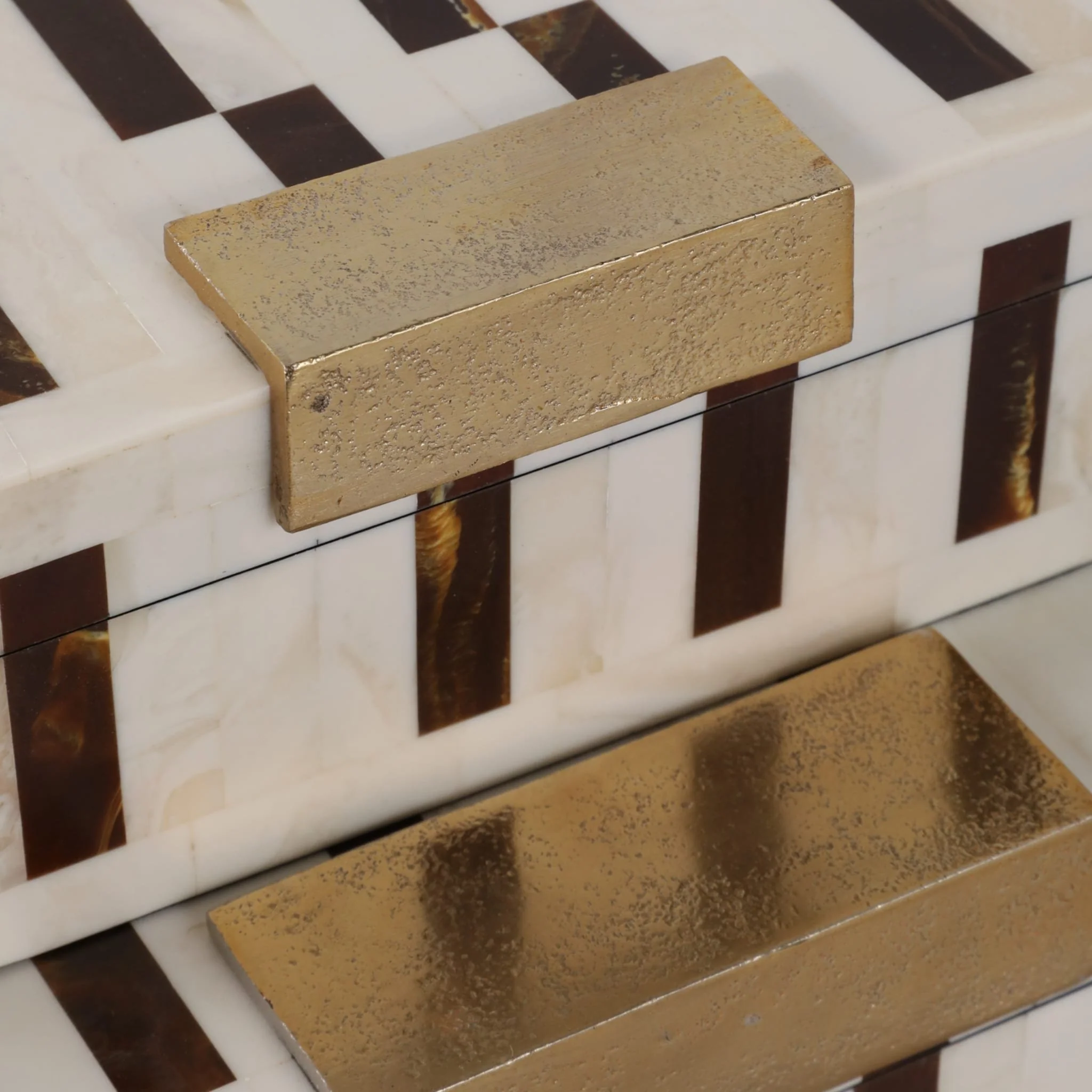 S/2 12/14" Boxes With Hardware, Brown/ivory - Image 4