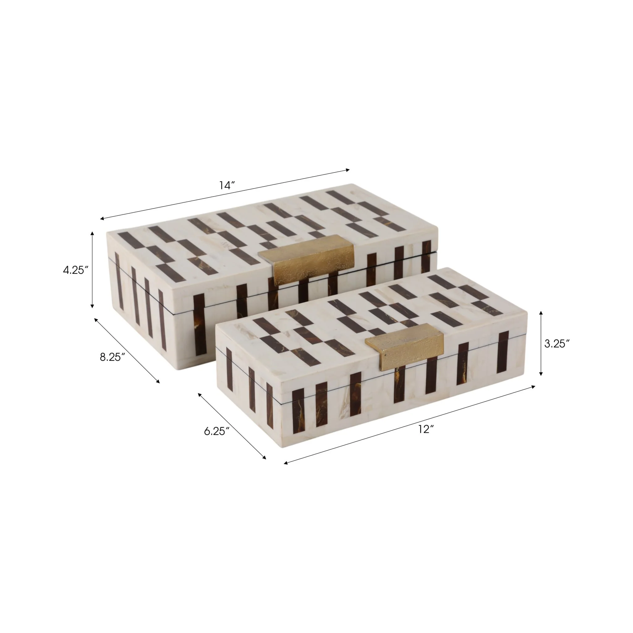S/2 12/14" Boxes With Hardware, Brown/ivory - Image 6