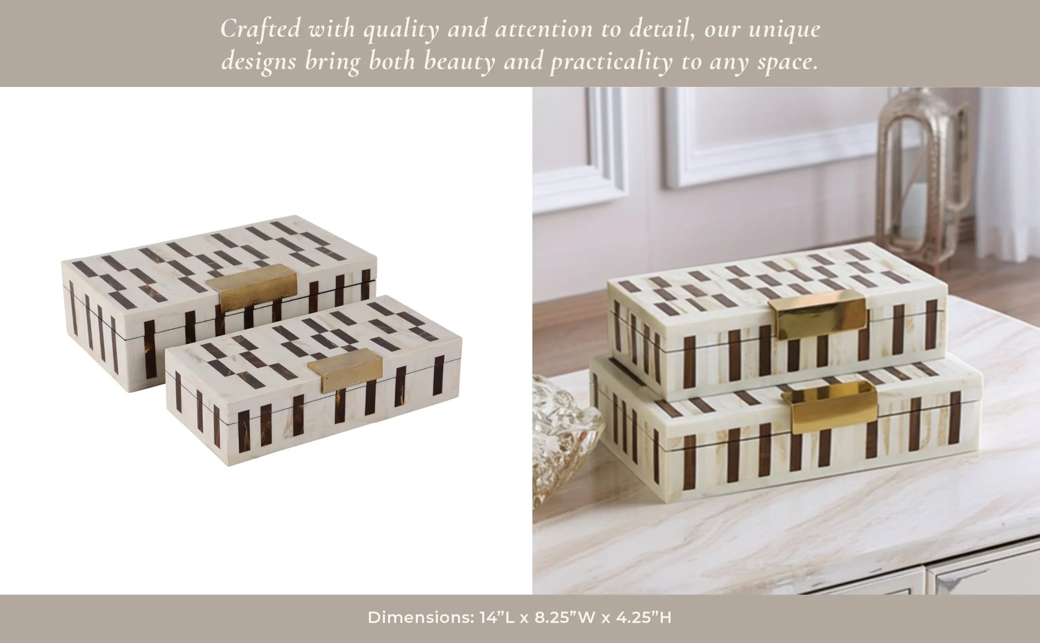 S/2 12/14" Boxes With Hardware, Brown/ivory - Image 7