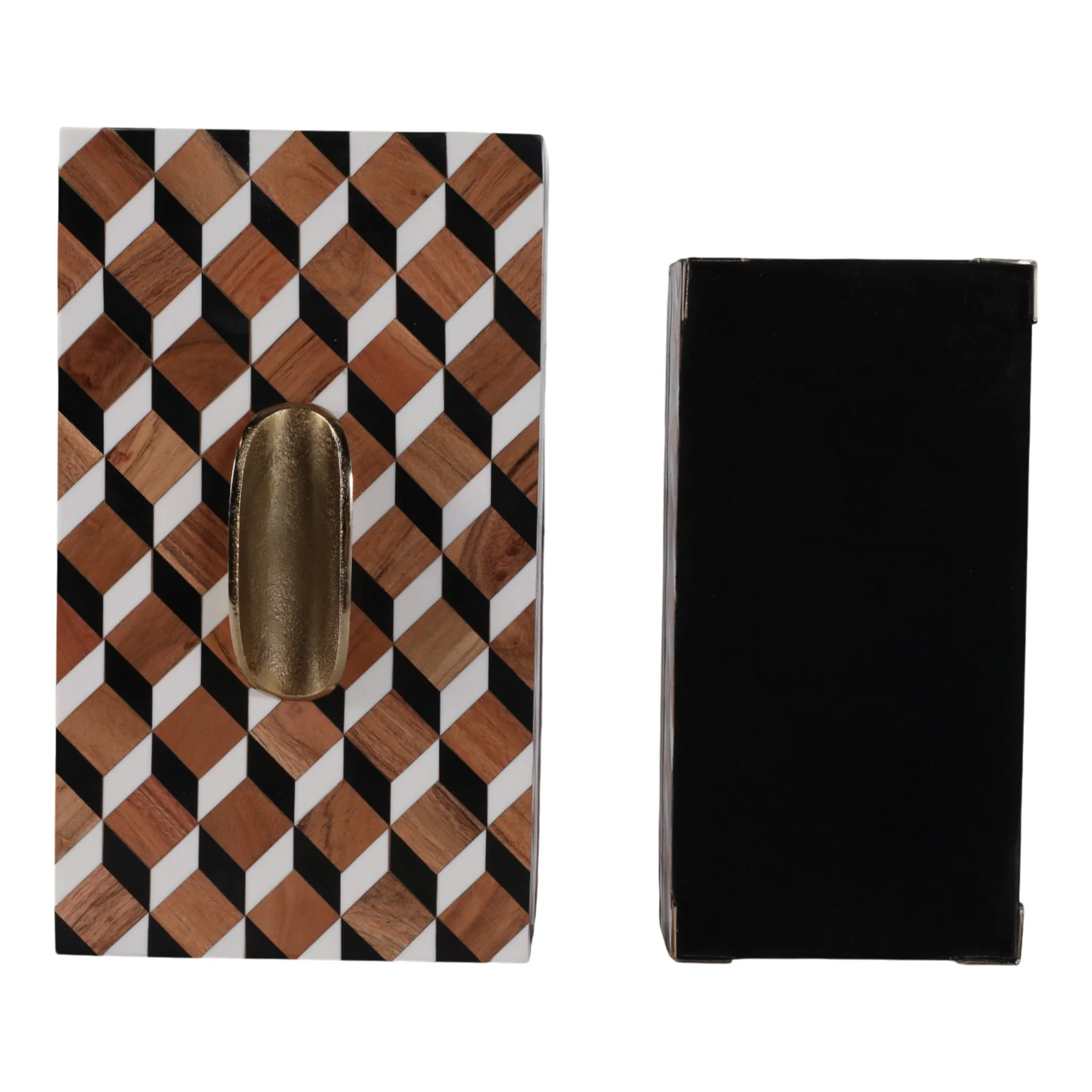 S/2 12/14" Geo Print Footed Boxes, Black/brown - Image 6