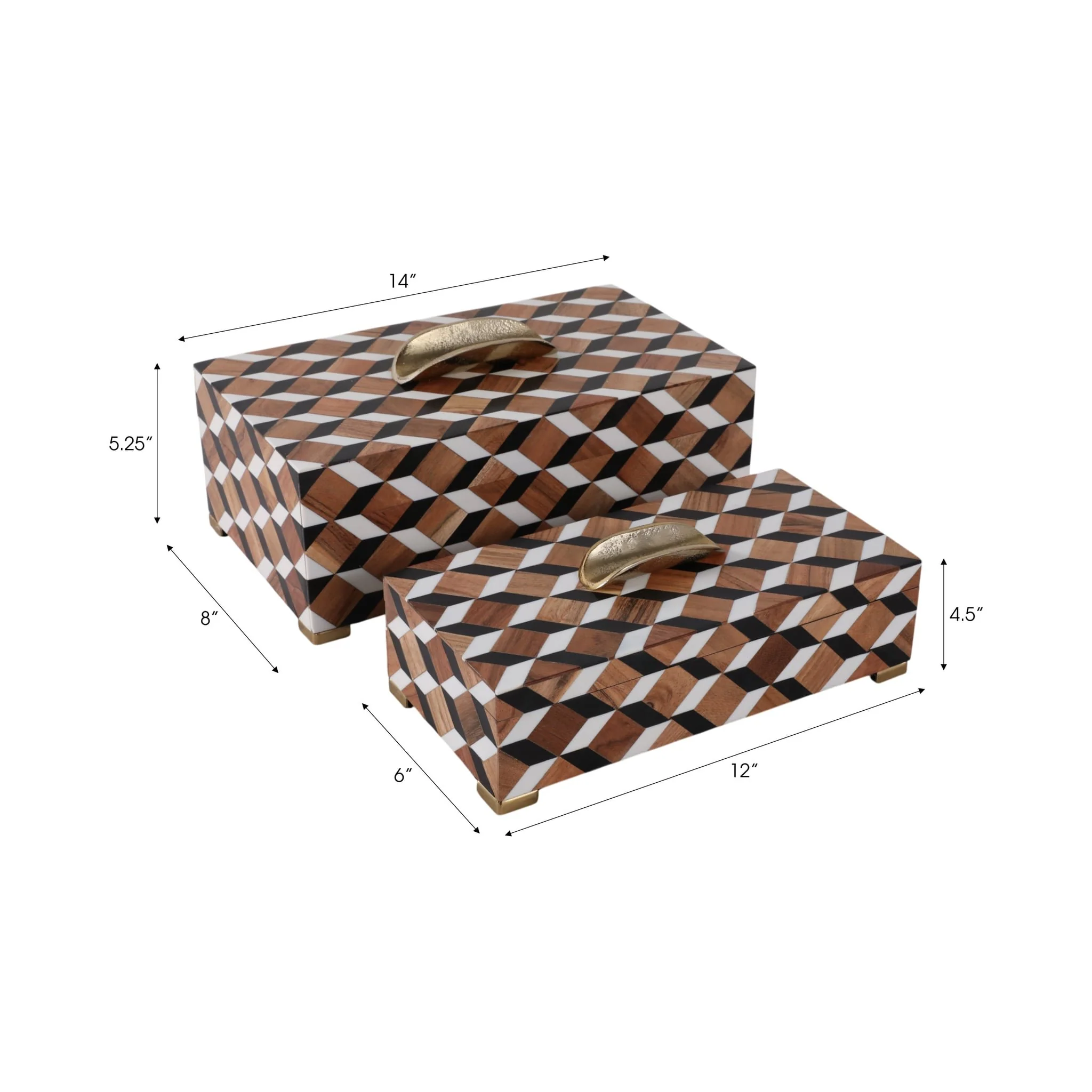 S/2 12/14" Geo Print Footed Boxes, Black/brown - Image 7