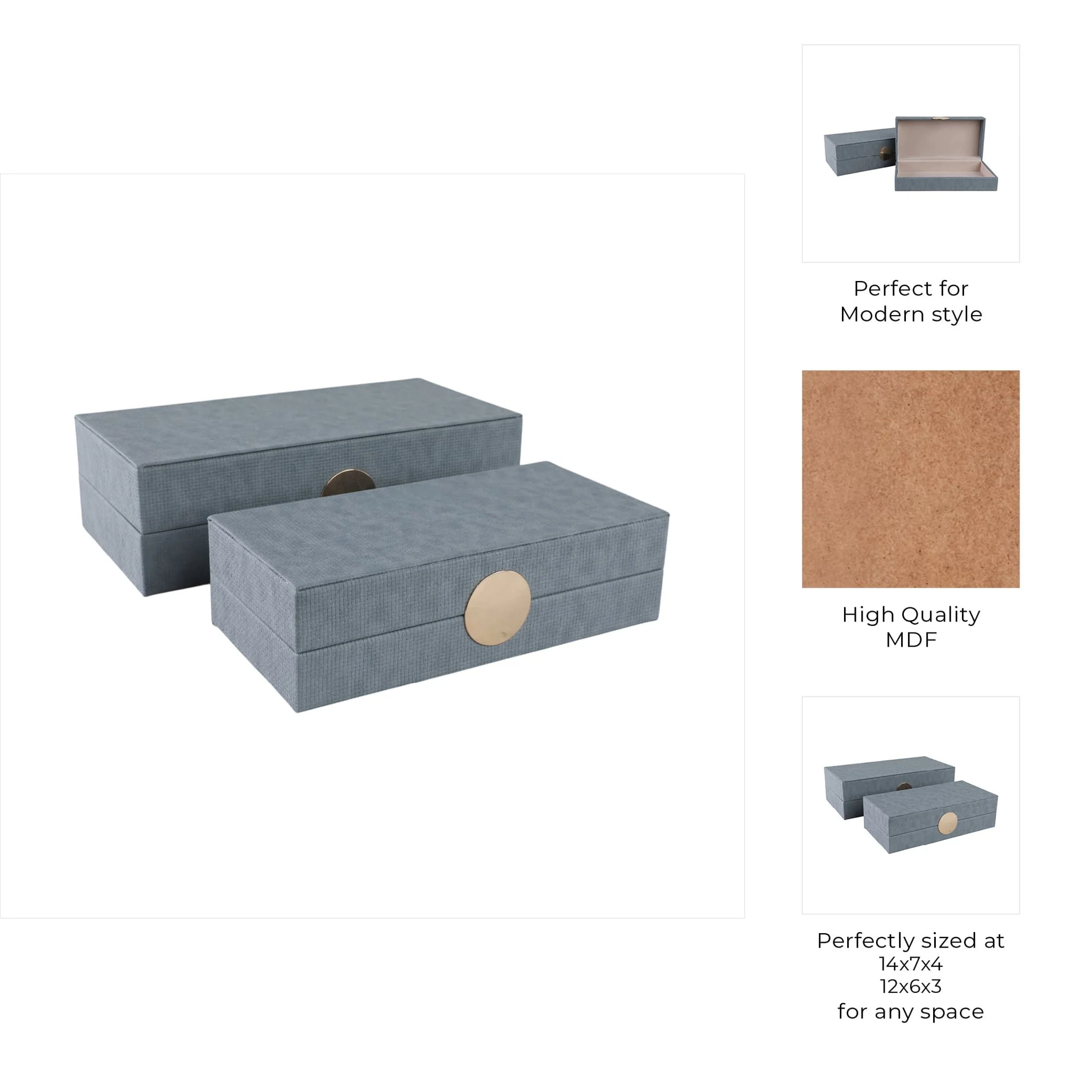 S/2 12/14" Rectangular Faux Leather Boxes, Blue - Image 9
