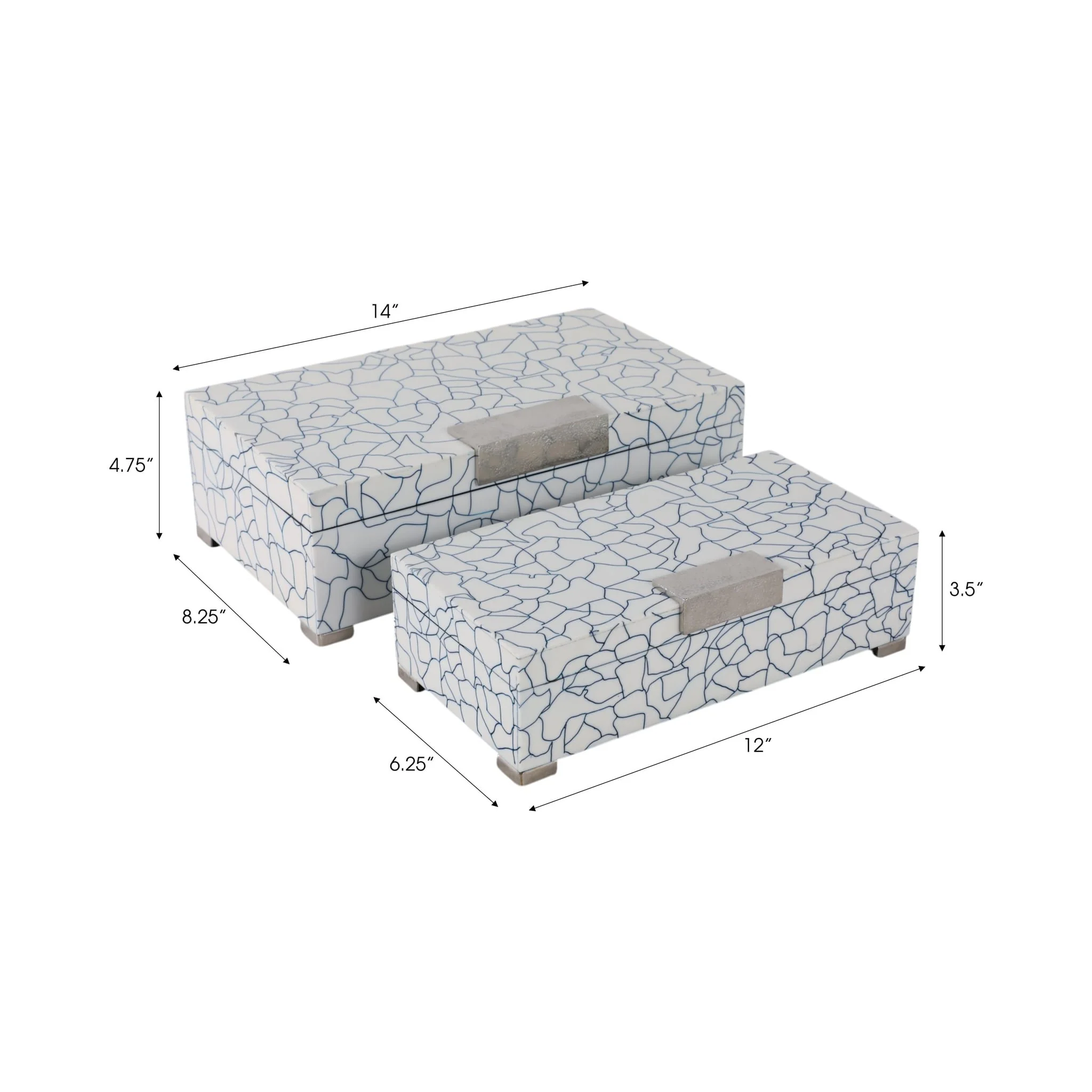 S/2 12/14" Squiggle Lines Footed Boxes, Navy/white - Image 6