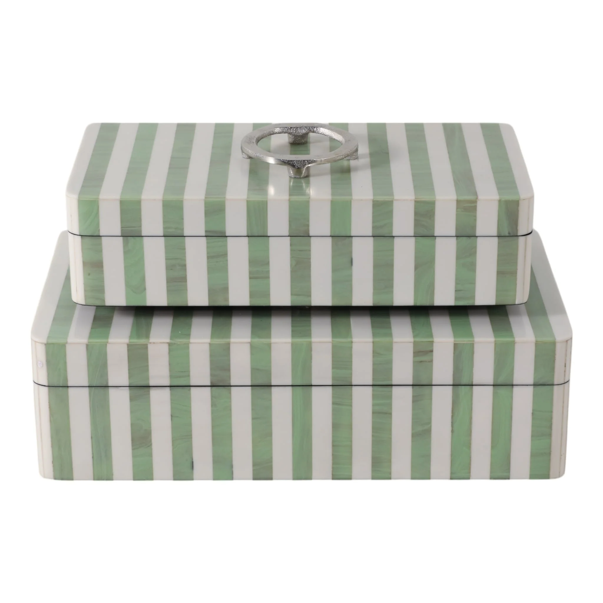 S/2 12/14? Strpd Resin Boxes W/ Hardware, Grn/ivry - Image 4