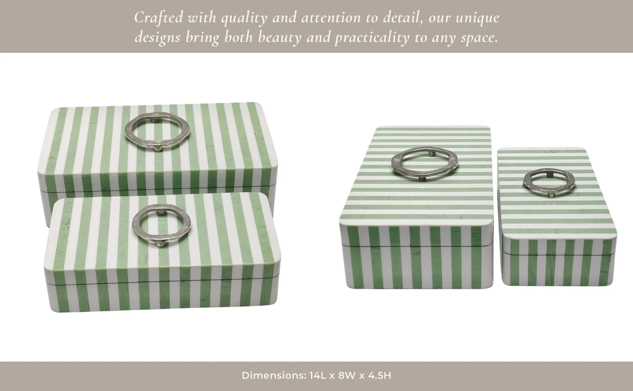 S/2 12/14? Strpd Resin Boxes W/ Hardware, Grn/ivry - Image 9