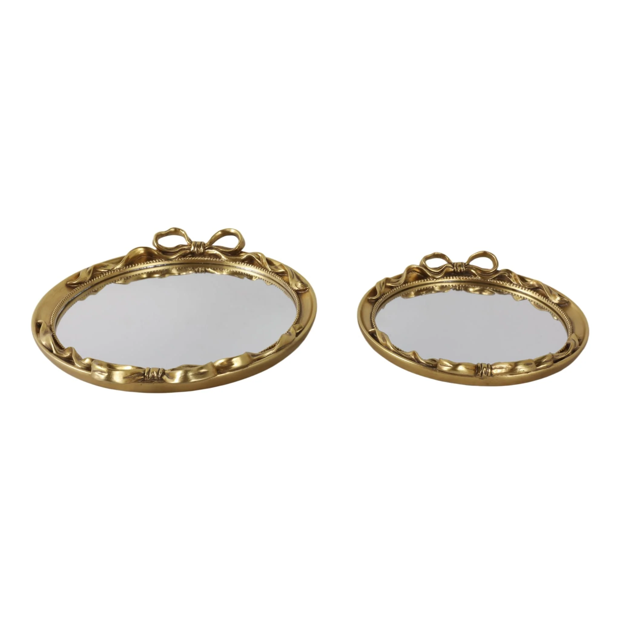 S/2 12/16" Coquette Bow Trays, Gold - Image 3