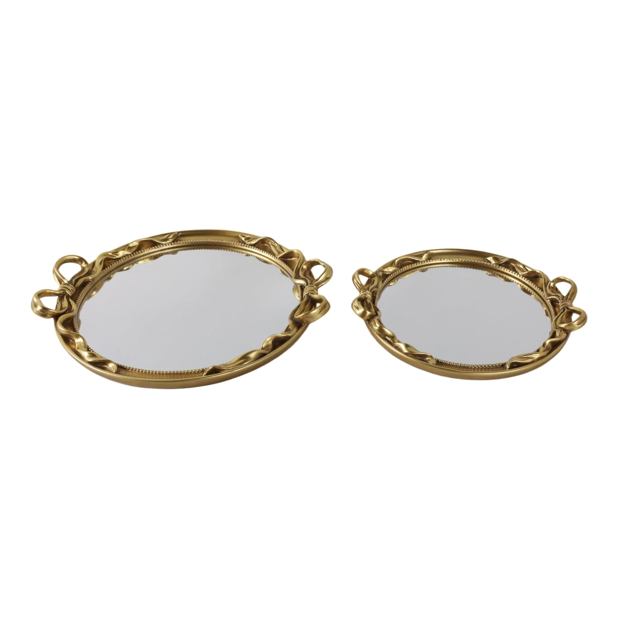 S/2 12/16" Coquette Bow Trays, Gold - Image 4