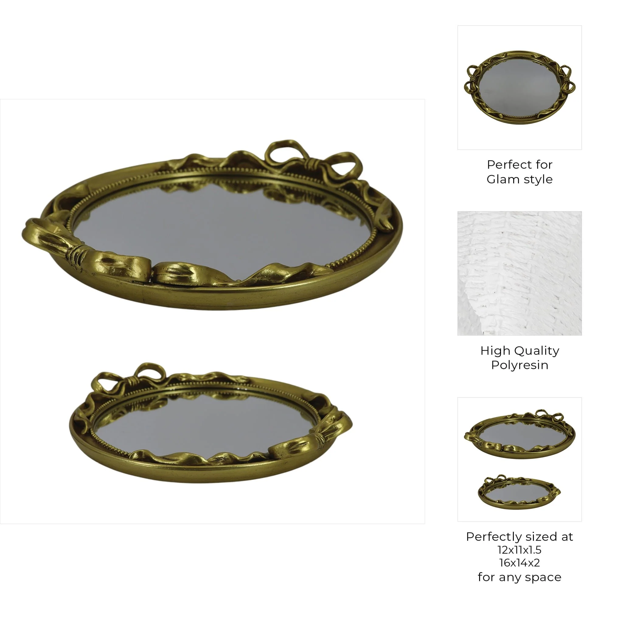 S/2 12/16" Coquette Bow Trays, Gold - Image 9