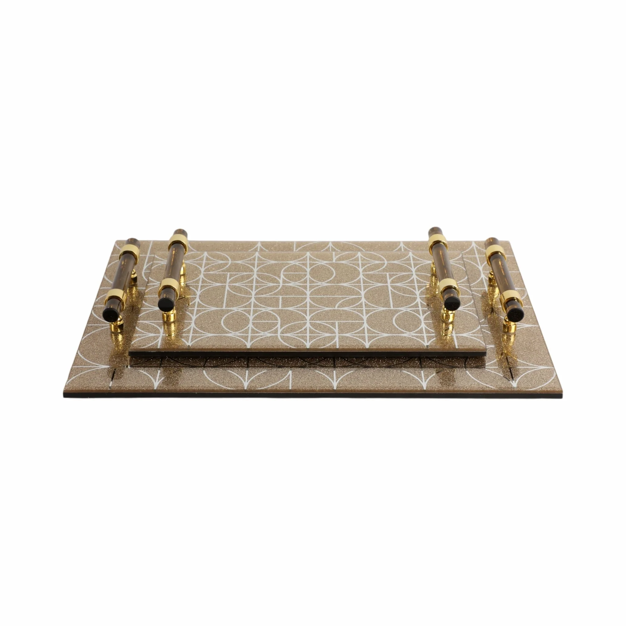 S/2 12/16" Sparkly Geo Glass Trays, Gold - Image 6