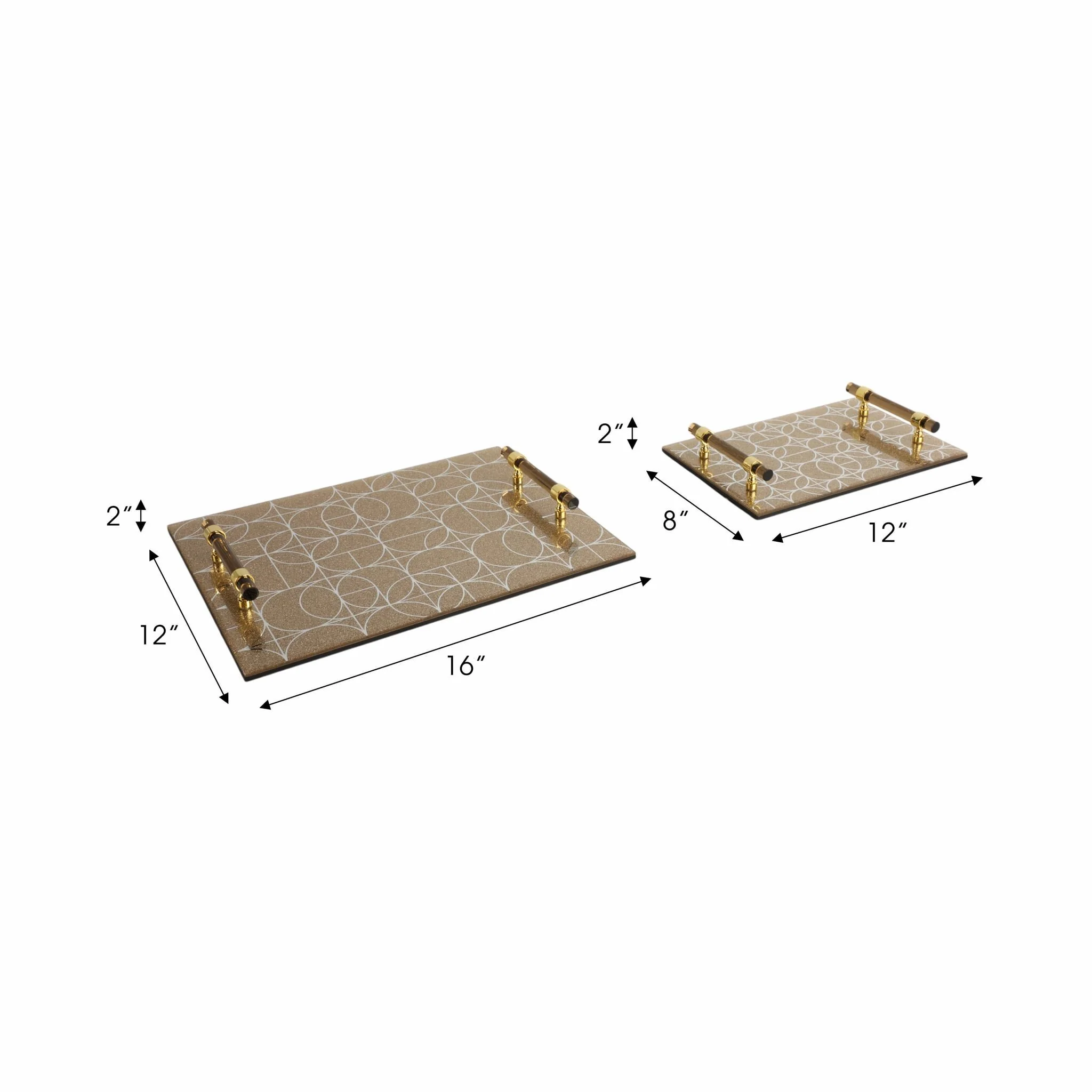 S/2 12/16" Sparkly Geo Glass Trays, Gold - Image 9