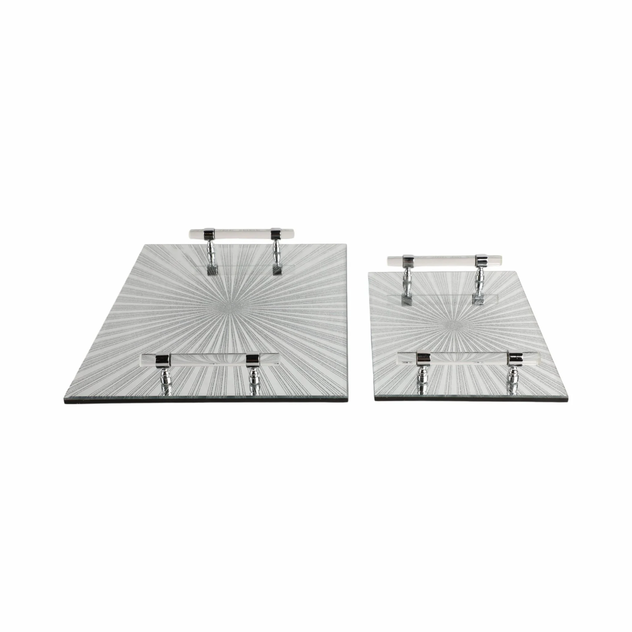 S/2 12/16" Sparkly Starburst Glass Trays, Silver - Image 3