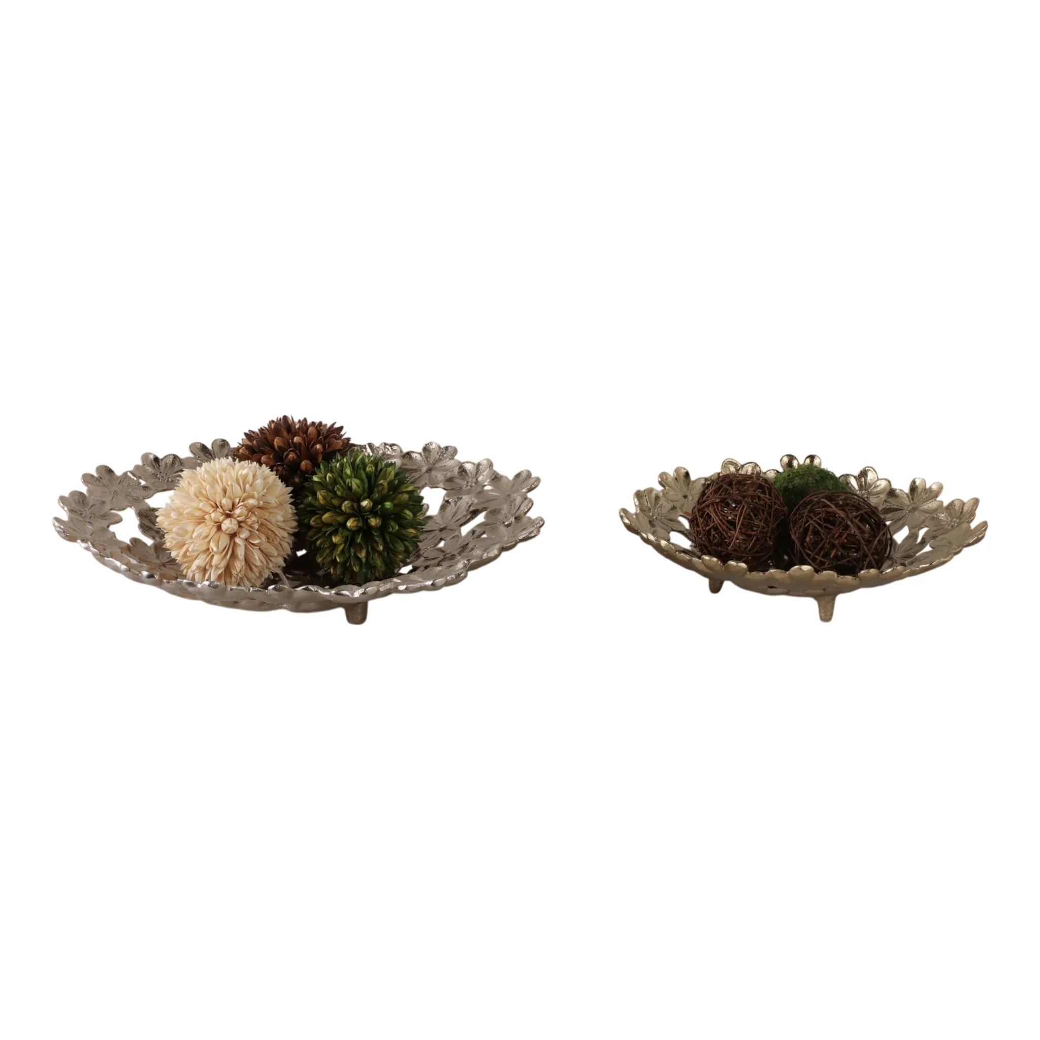 S/2 13/18" Cut-out Flower Metal Bowls, Gold - Image 2