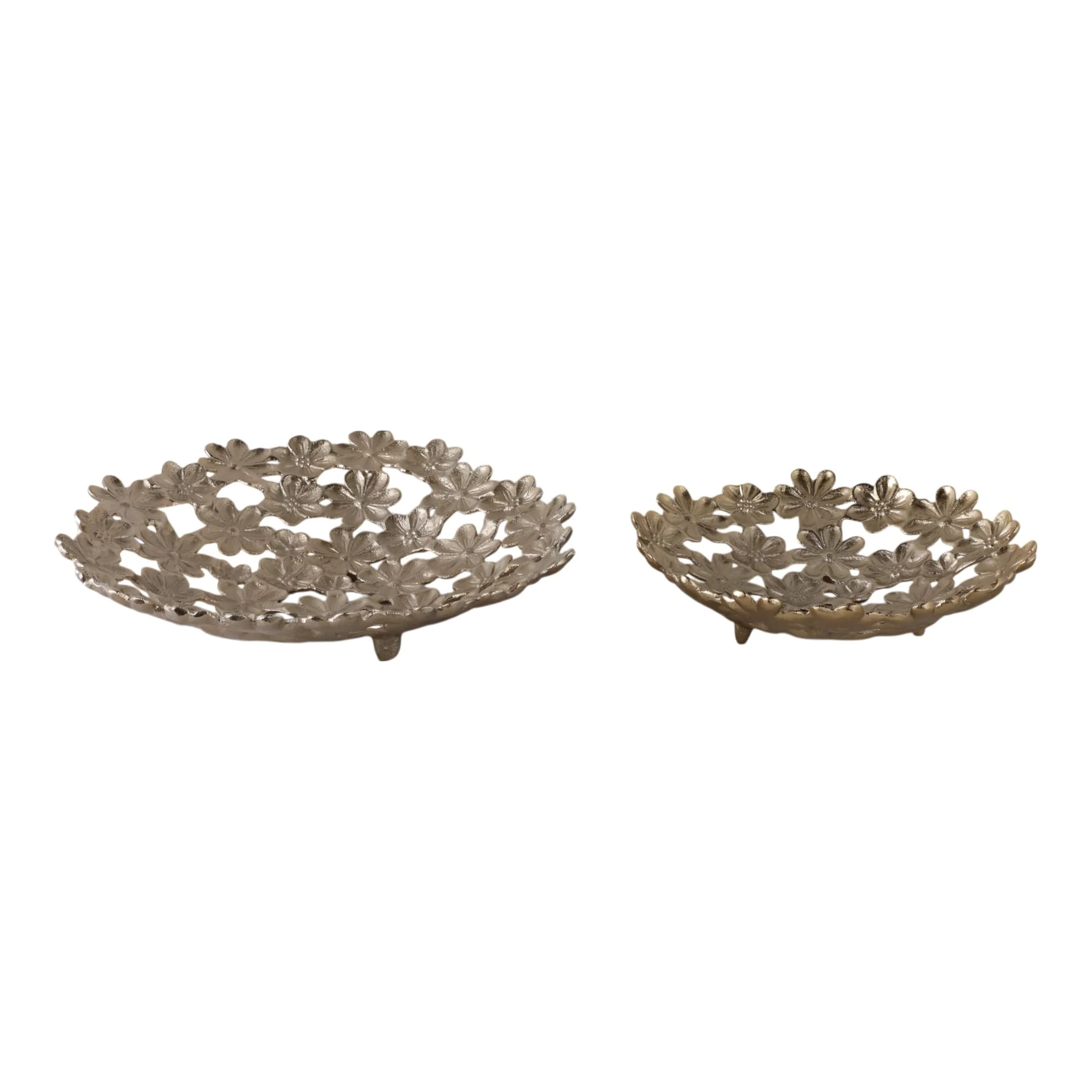 S/2 13/18" Cut-out Flower Metal Bowls, Gold - Image 4