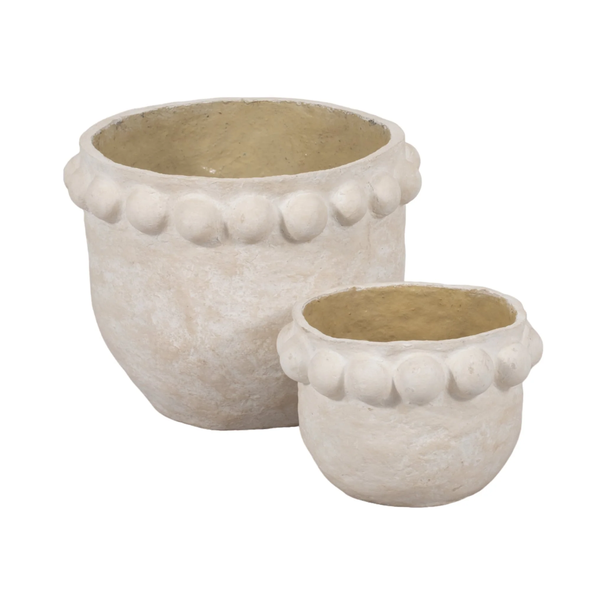 S/2 13/20" Paper Mache Bubble Rim Planters, White - Image 3