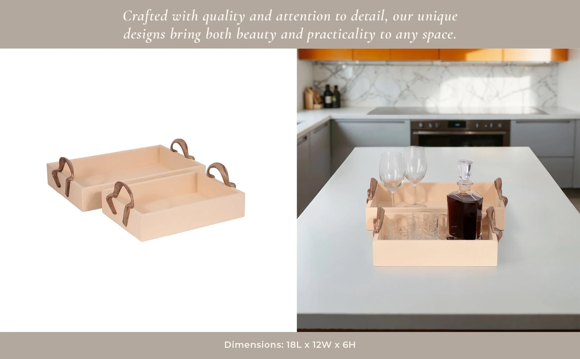 S/2 14/18" Forged Handle Trays, Ivory/bronze - Image 10