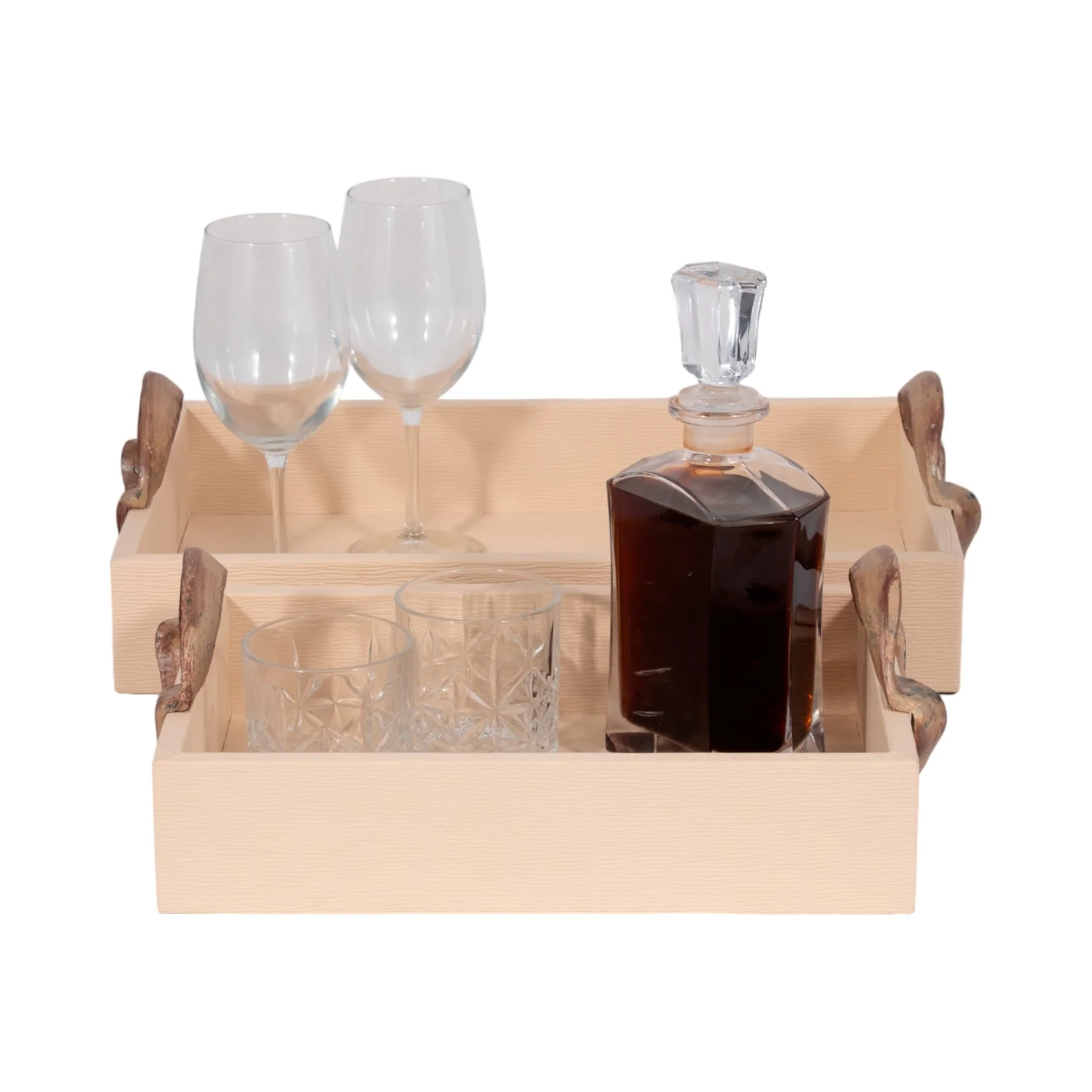 S/2 14/18" Forged Handle Trays, Ivory/bronze - Image 2