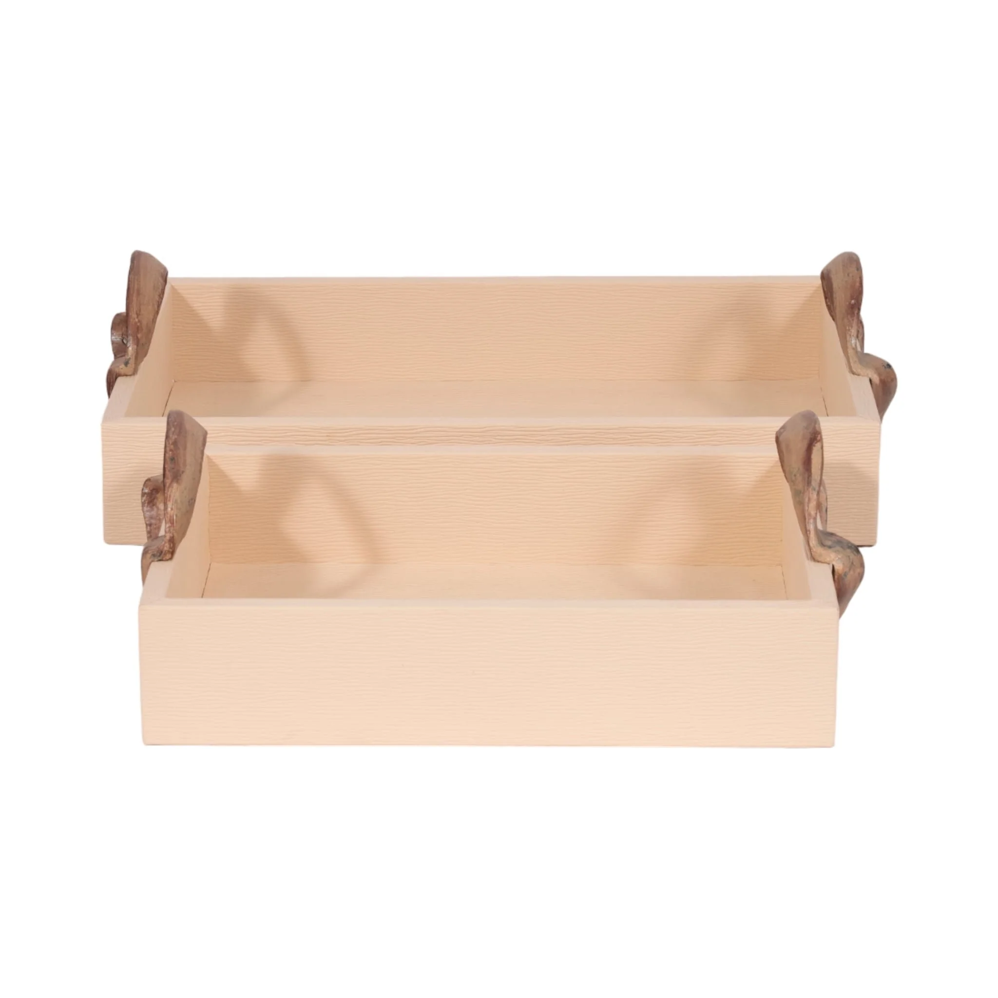 S/2 14/18" Forged Handle Trays, Ivory/bronze - Image 3