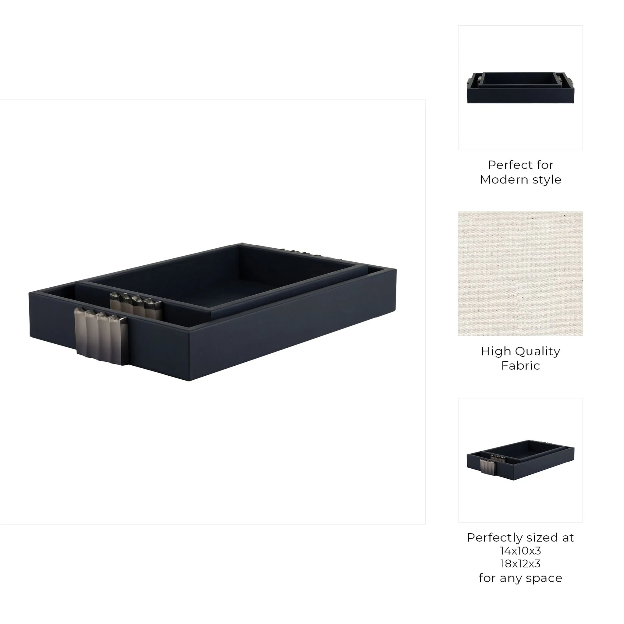 S/2 14/18"l, Wood-leather Trays, Blue/ Ombre - Image 10