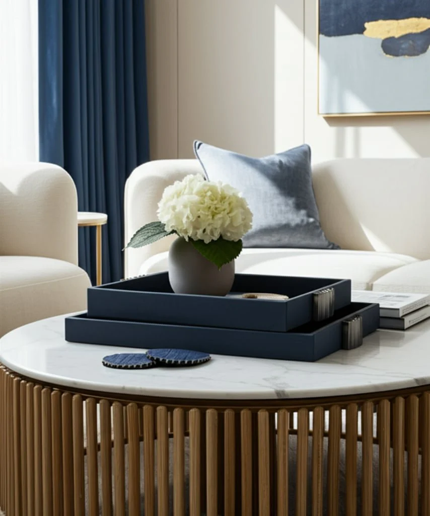 S/2 14/18"l, Wood-leather Trays, Blue/ Ombre - Image 12