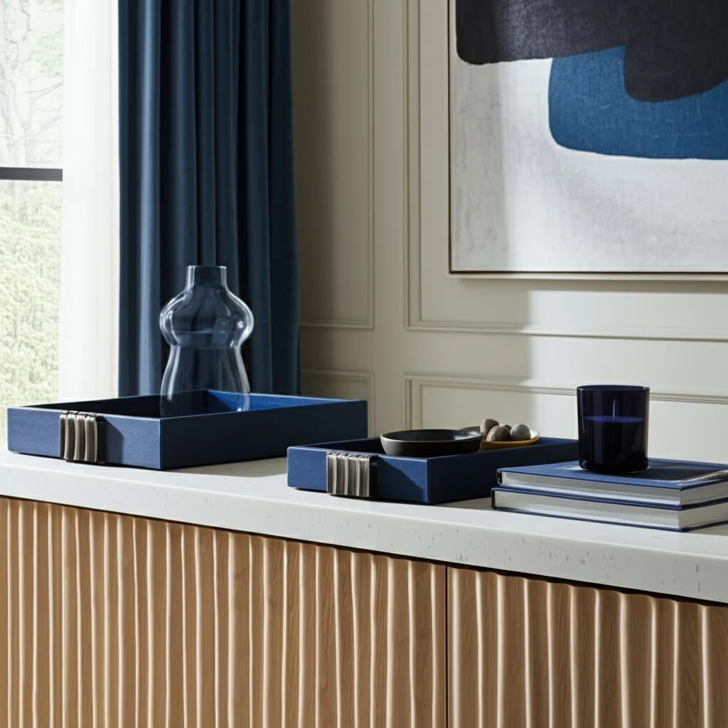 S/2 14/18"l, Wood-leather Trays, Blue/ Ombre - Image 13