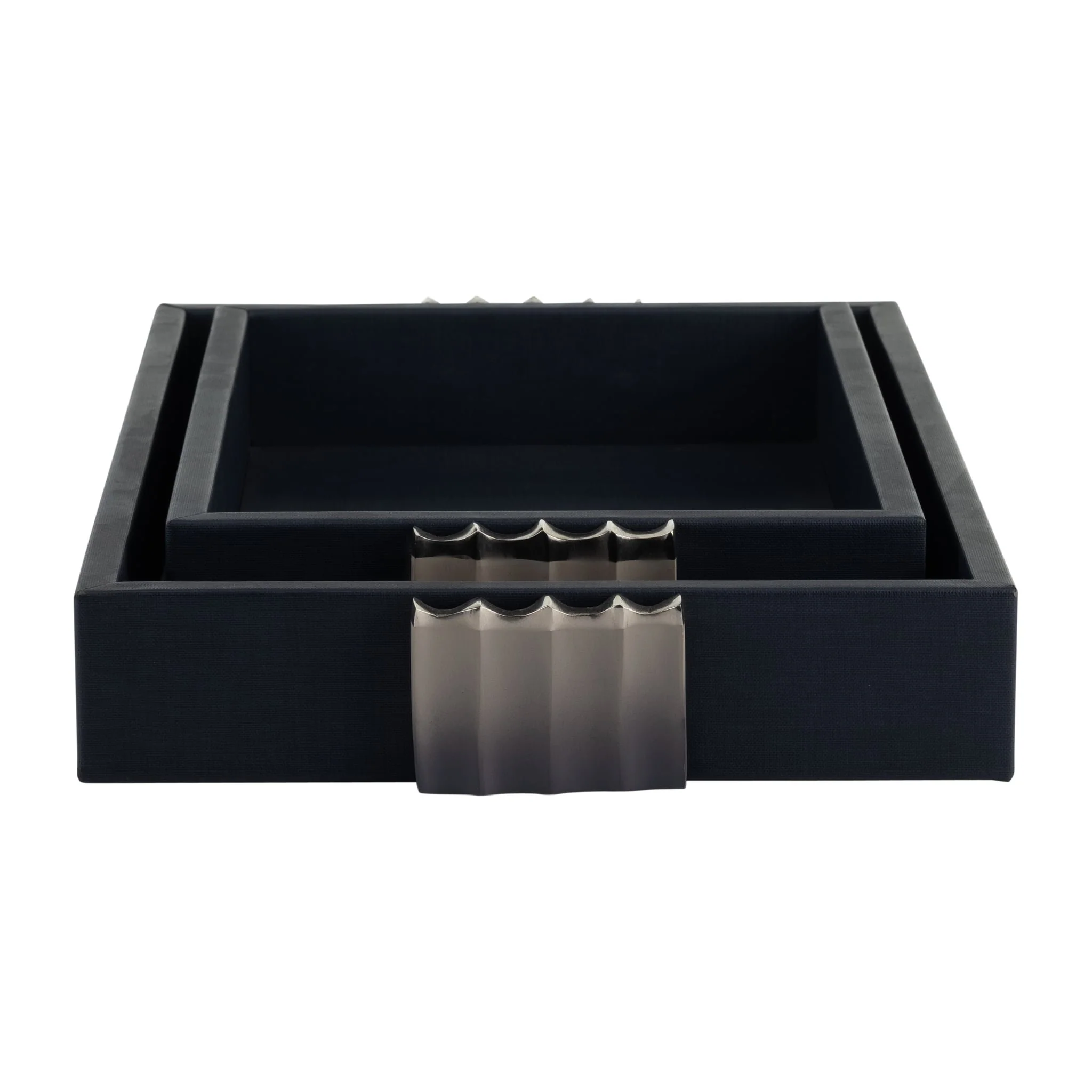 S/2 14/18"l, Wood-leather Trays, Blue/ Ombre - Image 3