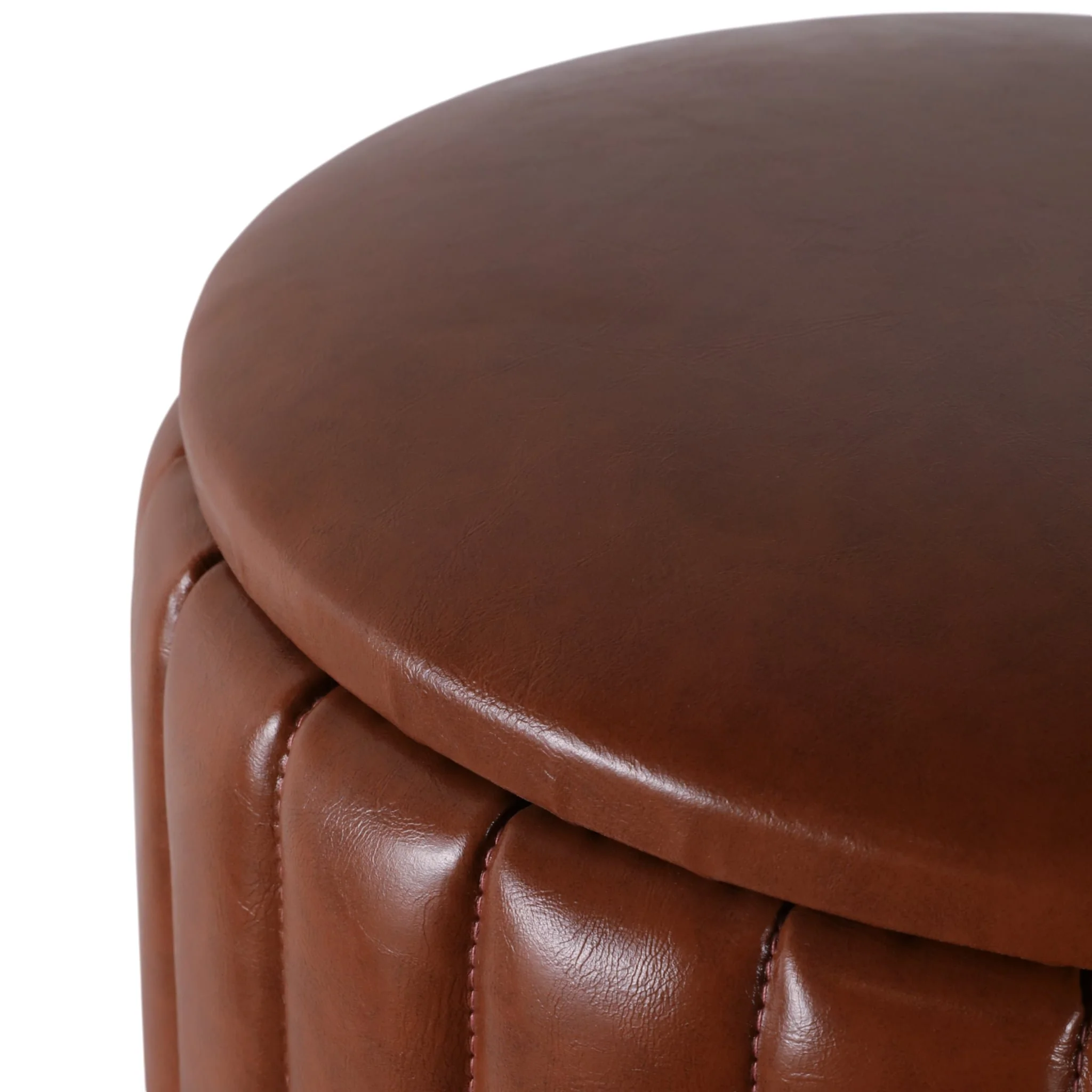 S/2 15/18" Channeled Faux Leather Ottoman, Brown - Image 6