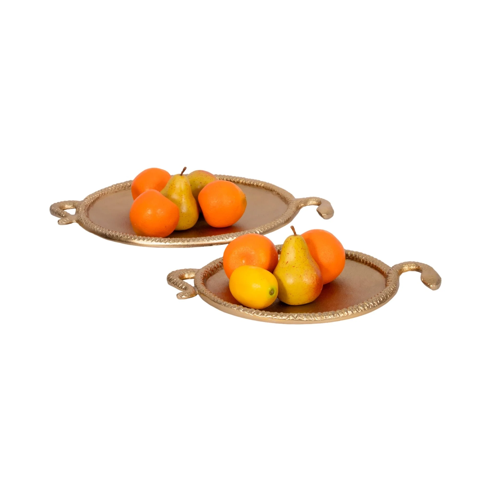 S/2 15/19" Snake Border Round Trays, Gold - Image 2