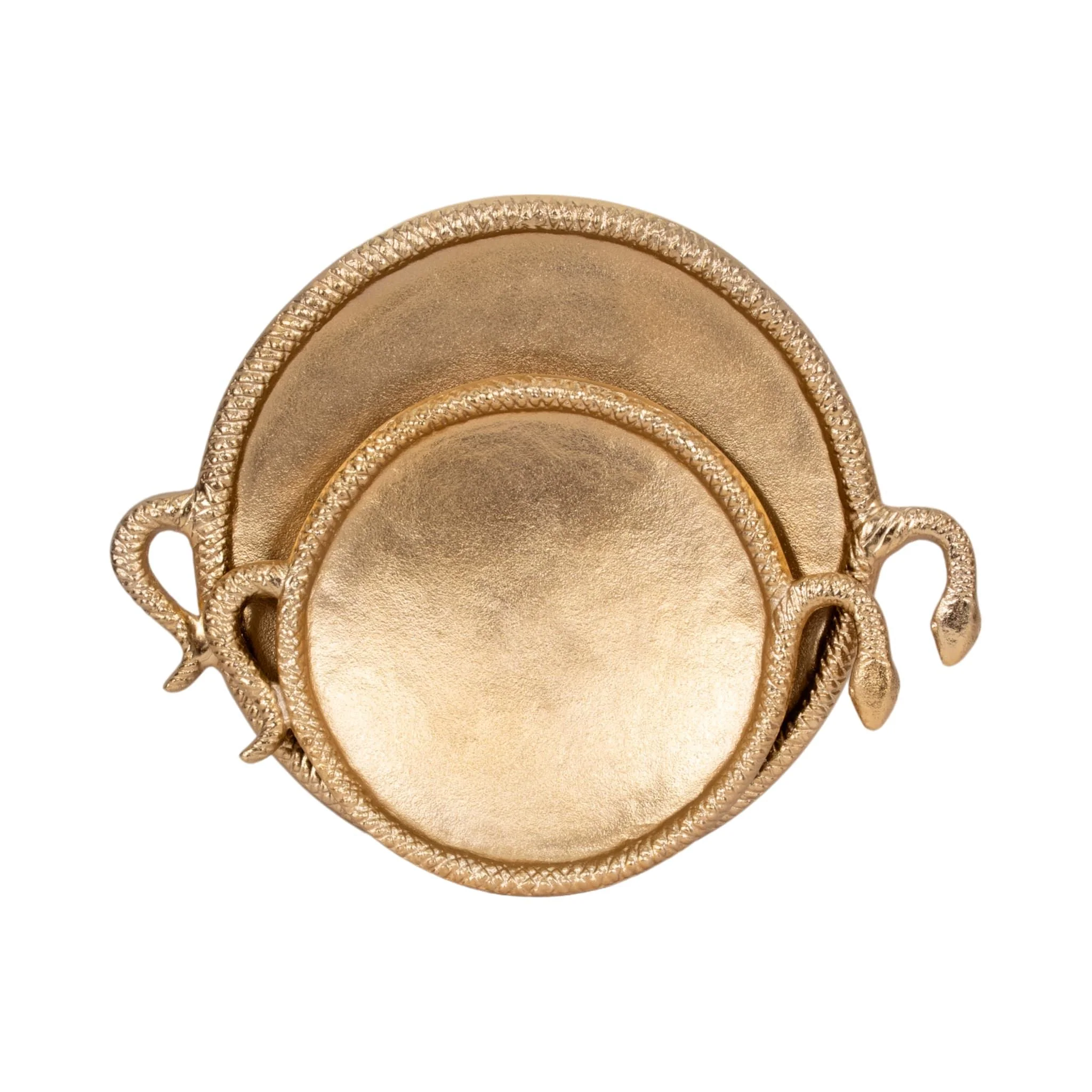 S/2 15/19" Snake Border Round Trays, Gold - Image 3