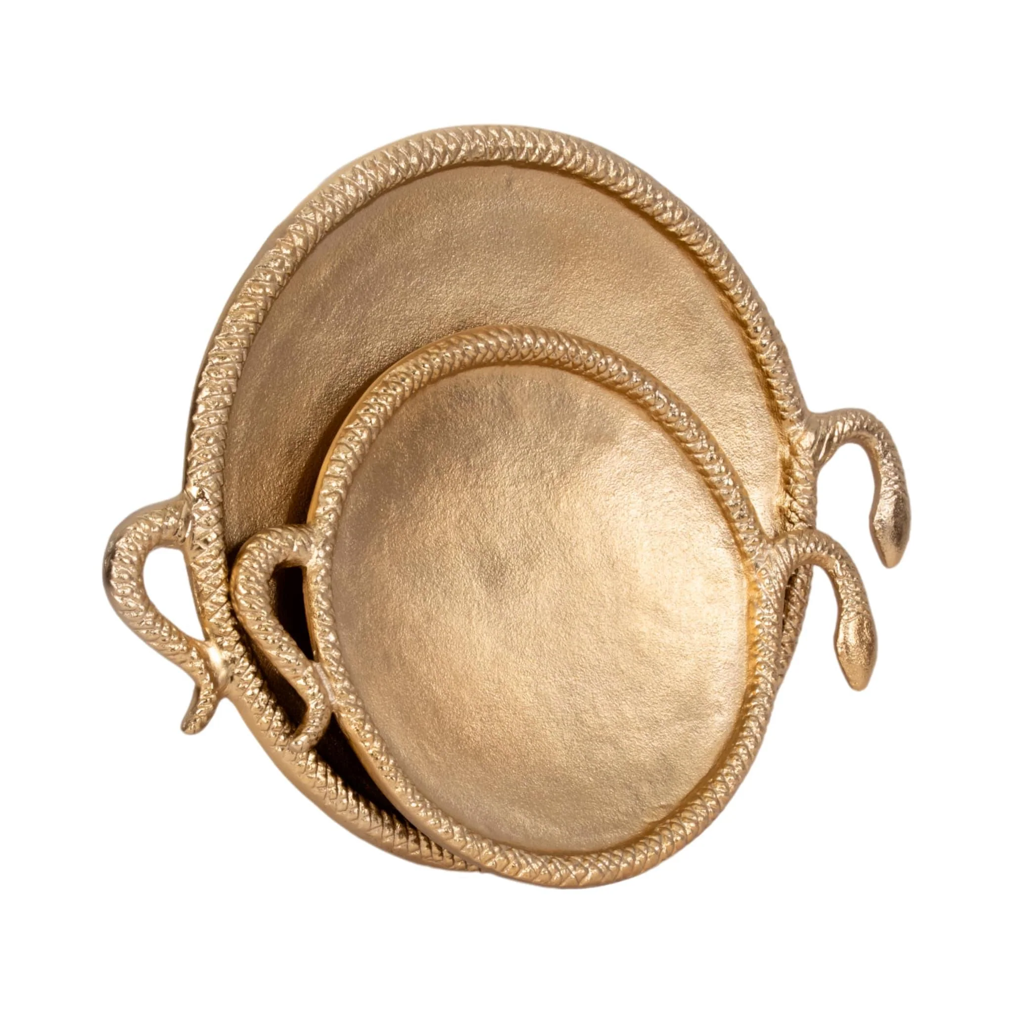 S/2 15/19" Snake Border Round Trays, Gold - Image 4