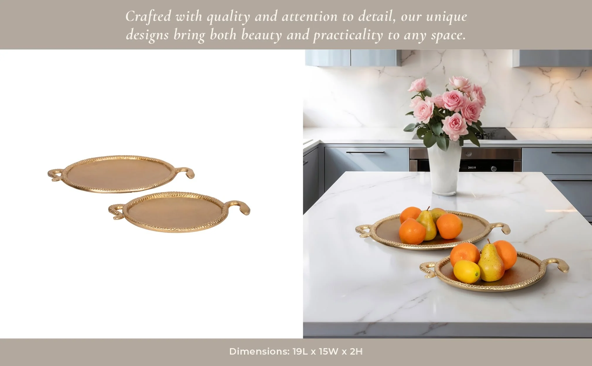 S/2 15/19" Snake Border Round Trays, Gold - Image 9