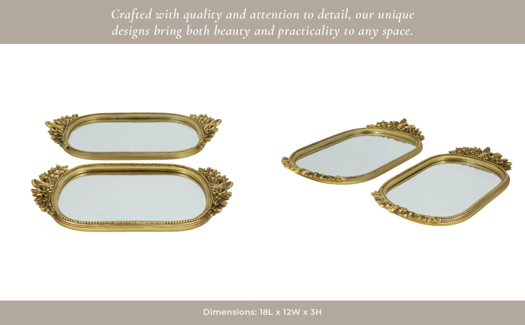 S/2 16/18" Fleur Ornate Trays, Gold - Image 12