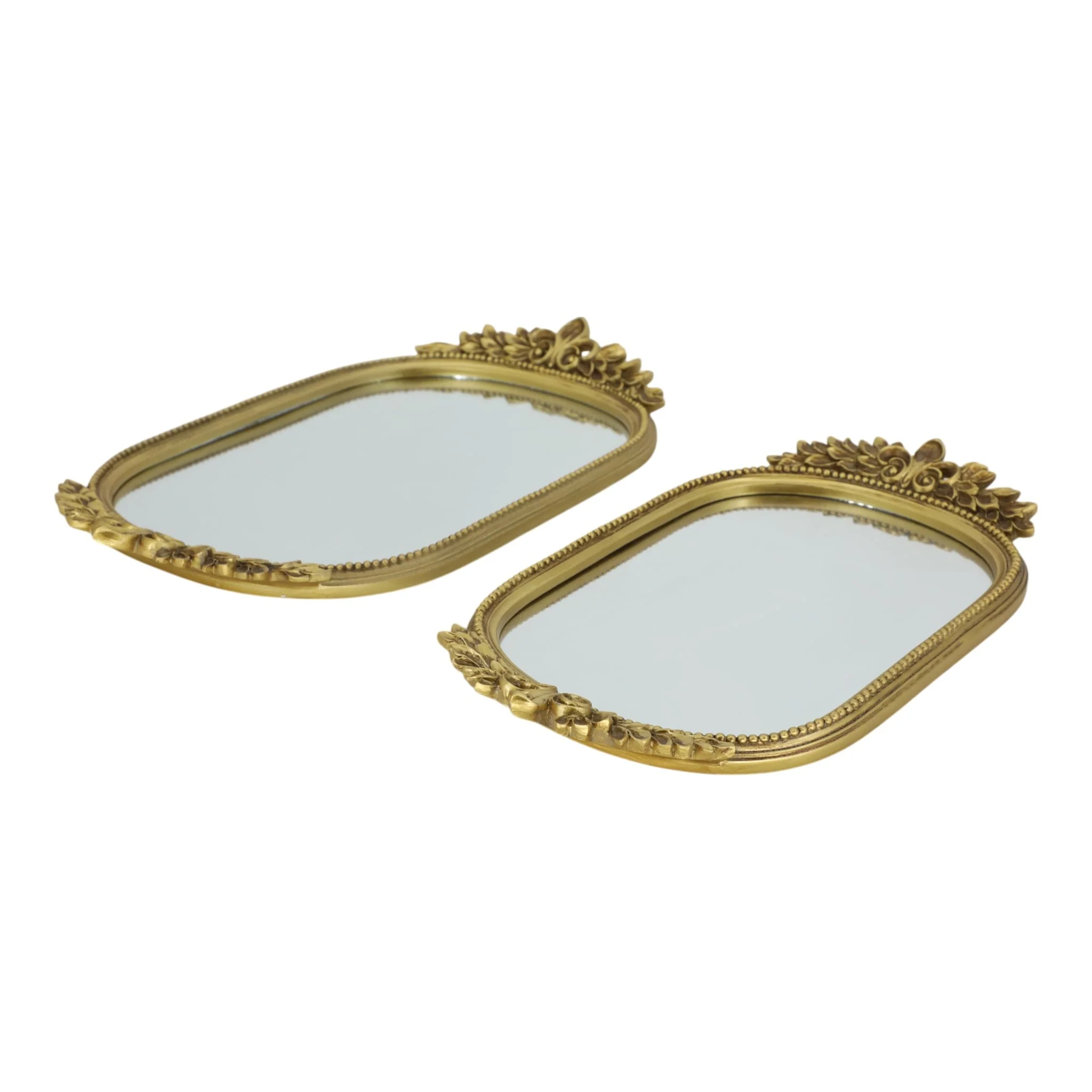 S/2 16/18" Fleur Ornate Trays, Gold - Image 2