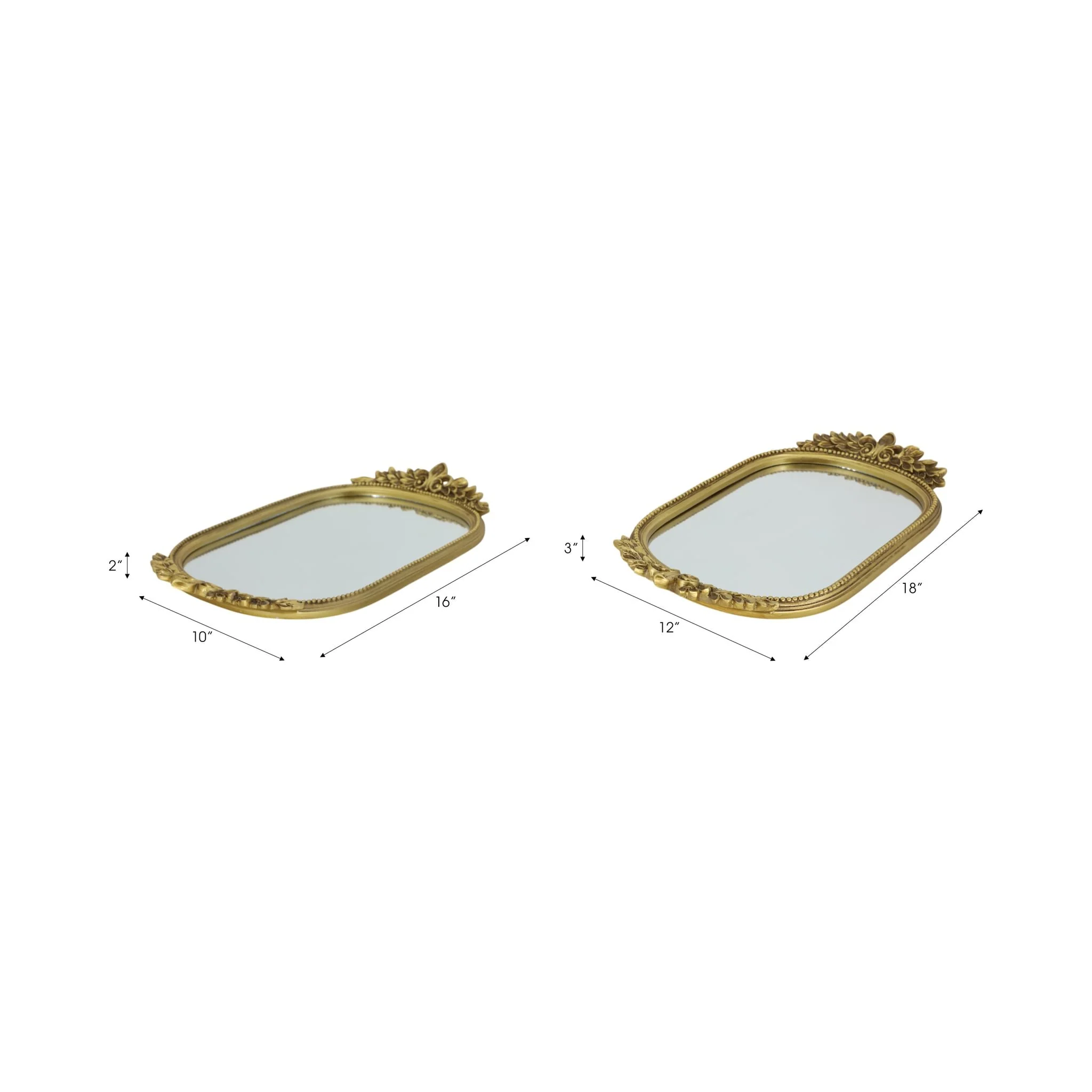 S/2 16/18" Fleur Ornate Trays, Gold - Image 7