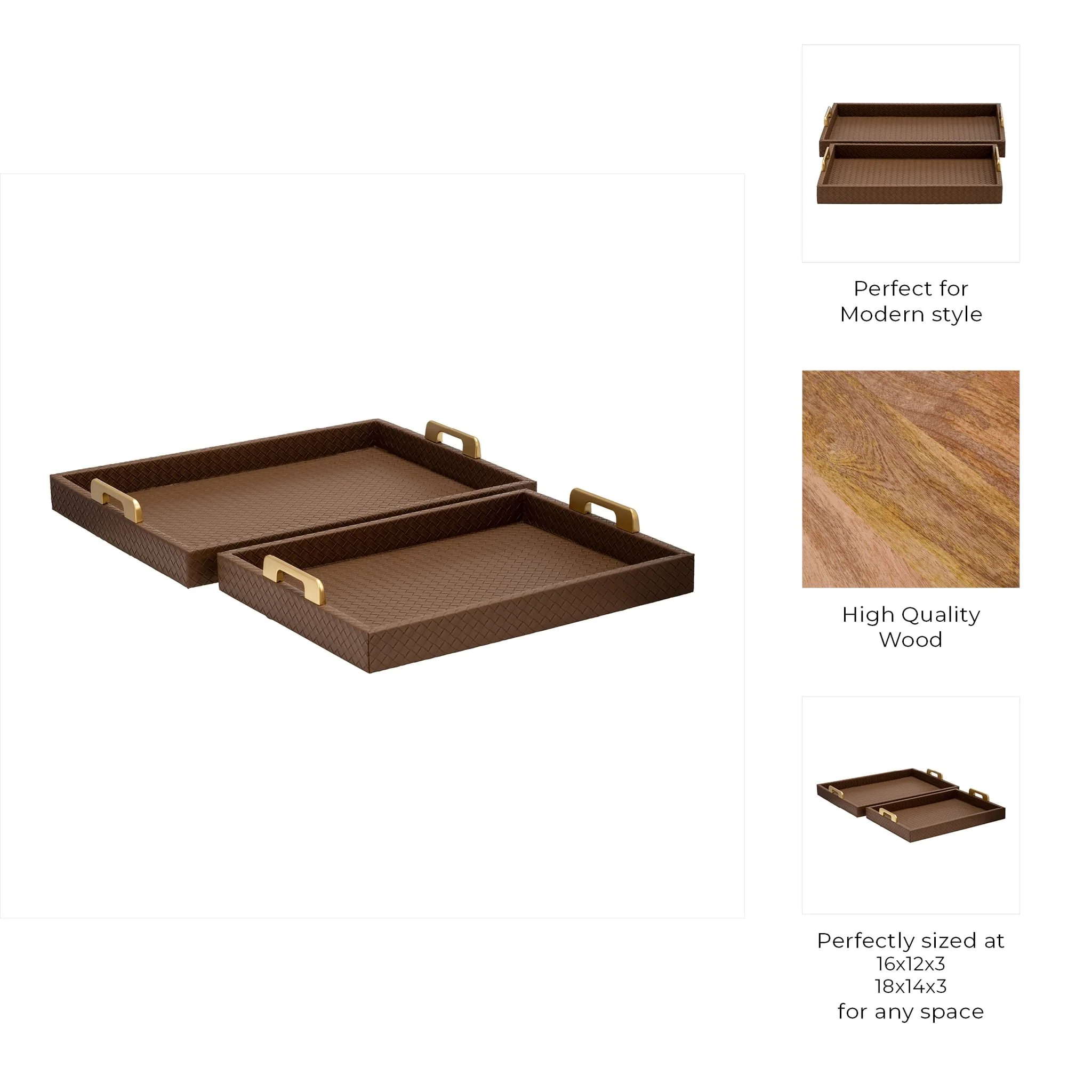 S/2 16/18"l Faux Leather Weave Trays, Cognac - Image 10
