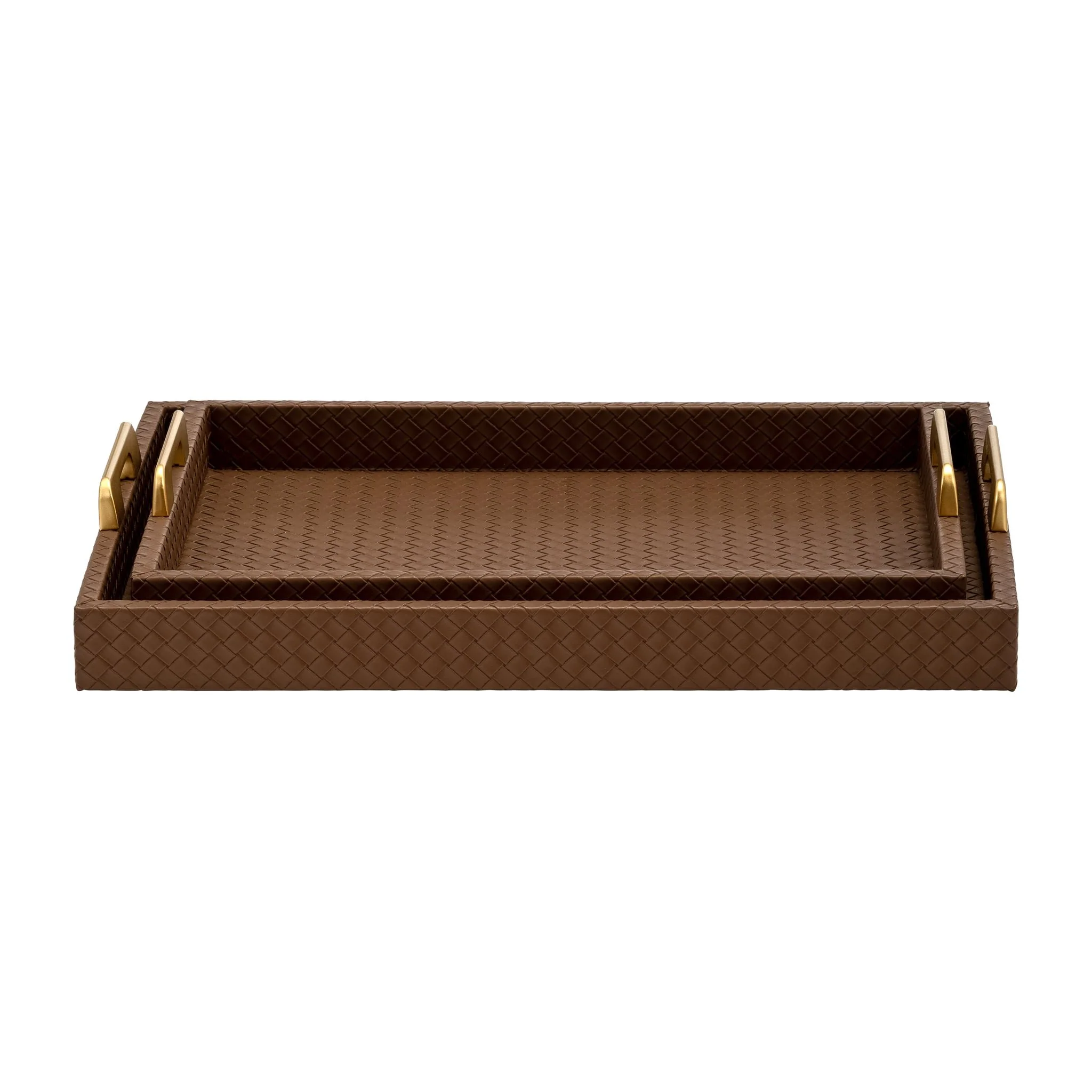 S/2 16/18"l Faux Leather Weave Trays, Cognac - Image 3