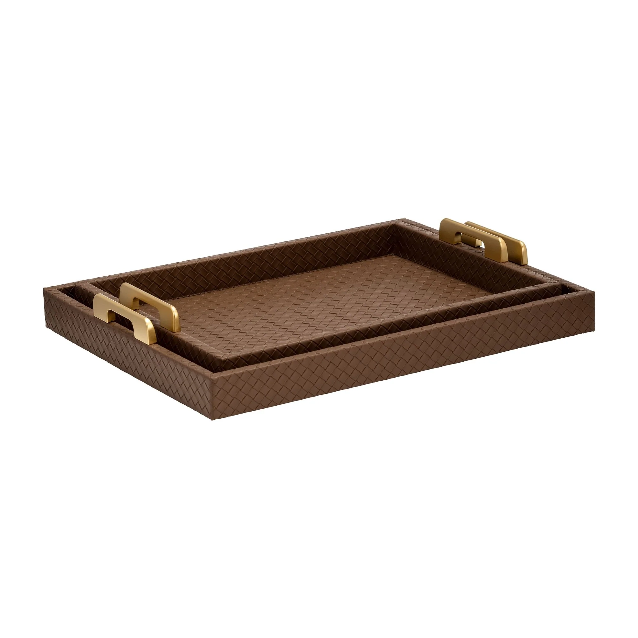S/2 16/18"l Faux Leather Weave Trays, Cognac - Image 4