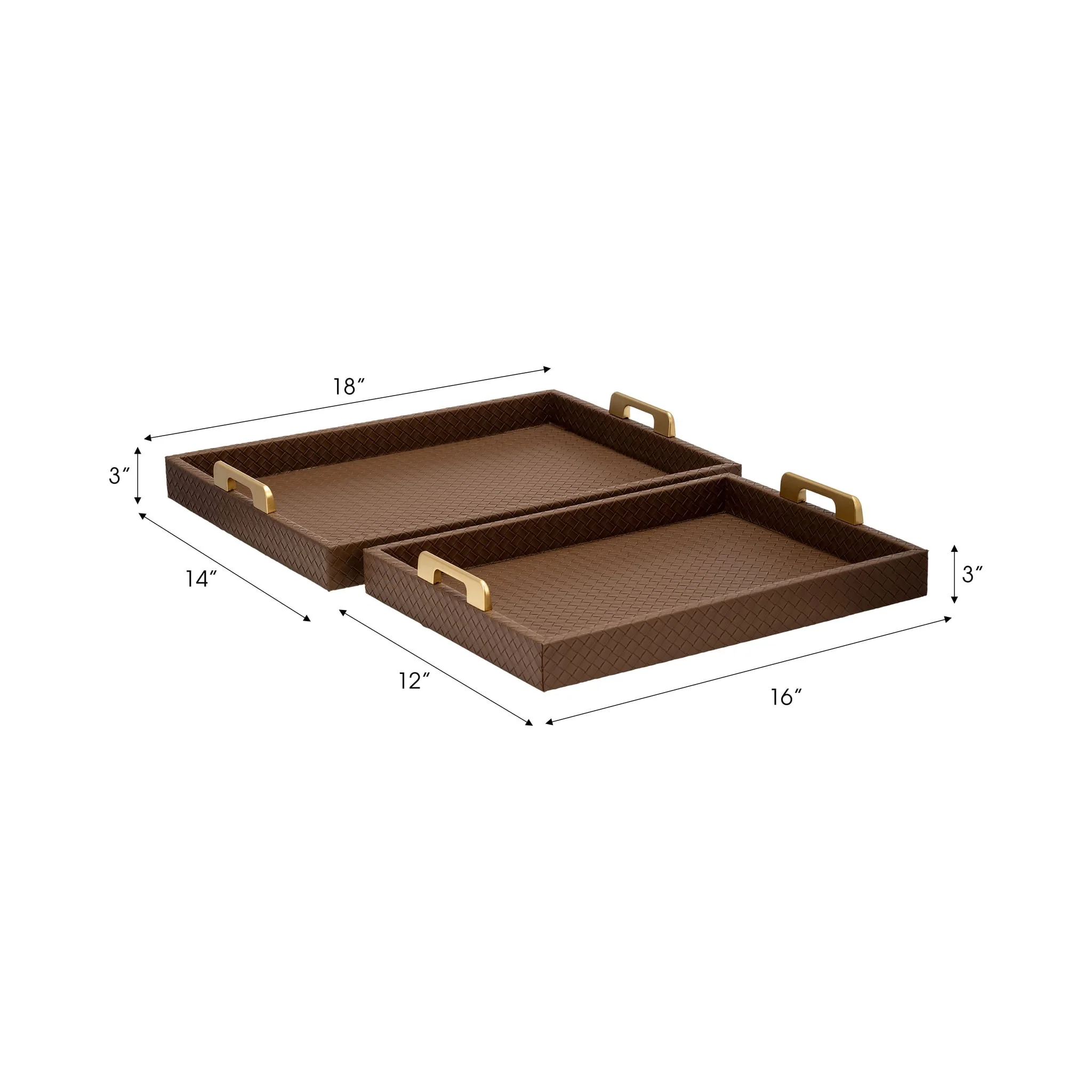 S/2 16/18"l Faux Leather Weave Trays, Cognac - Image 9