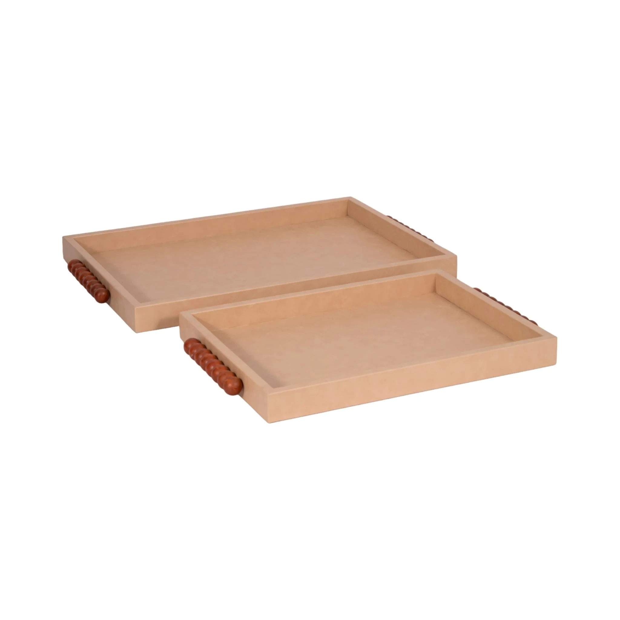 S/2 16/20" Beaded Handle Trays, Ivory - Image 3