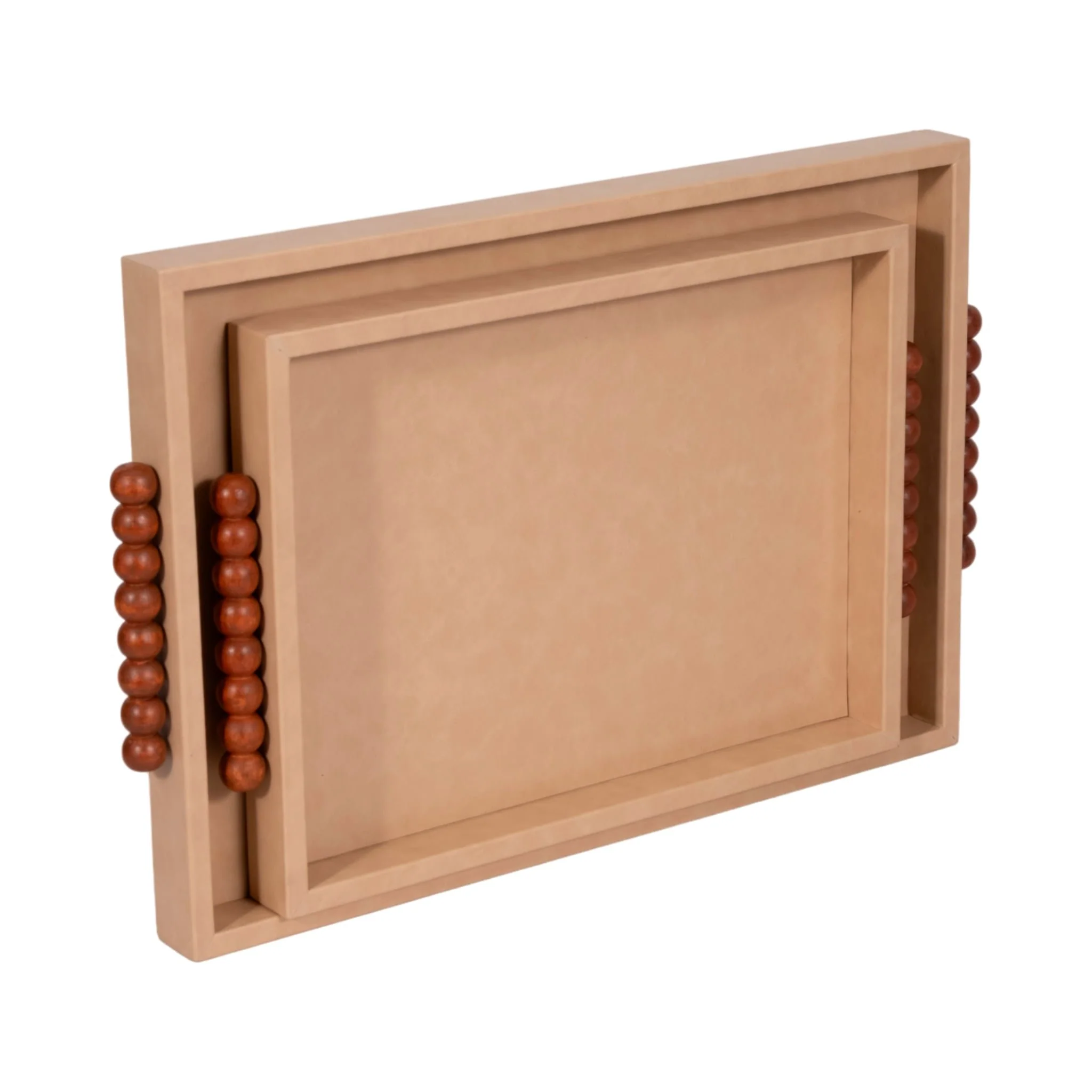 S/2 16/20" Beaded Handle Trays, Ivory - Image 5