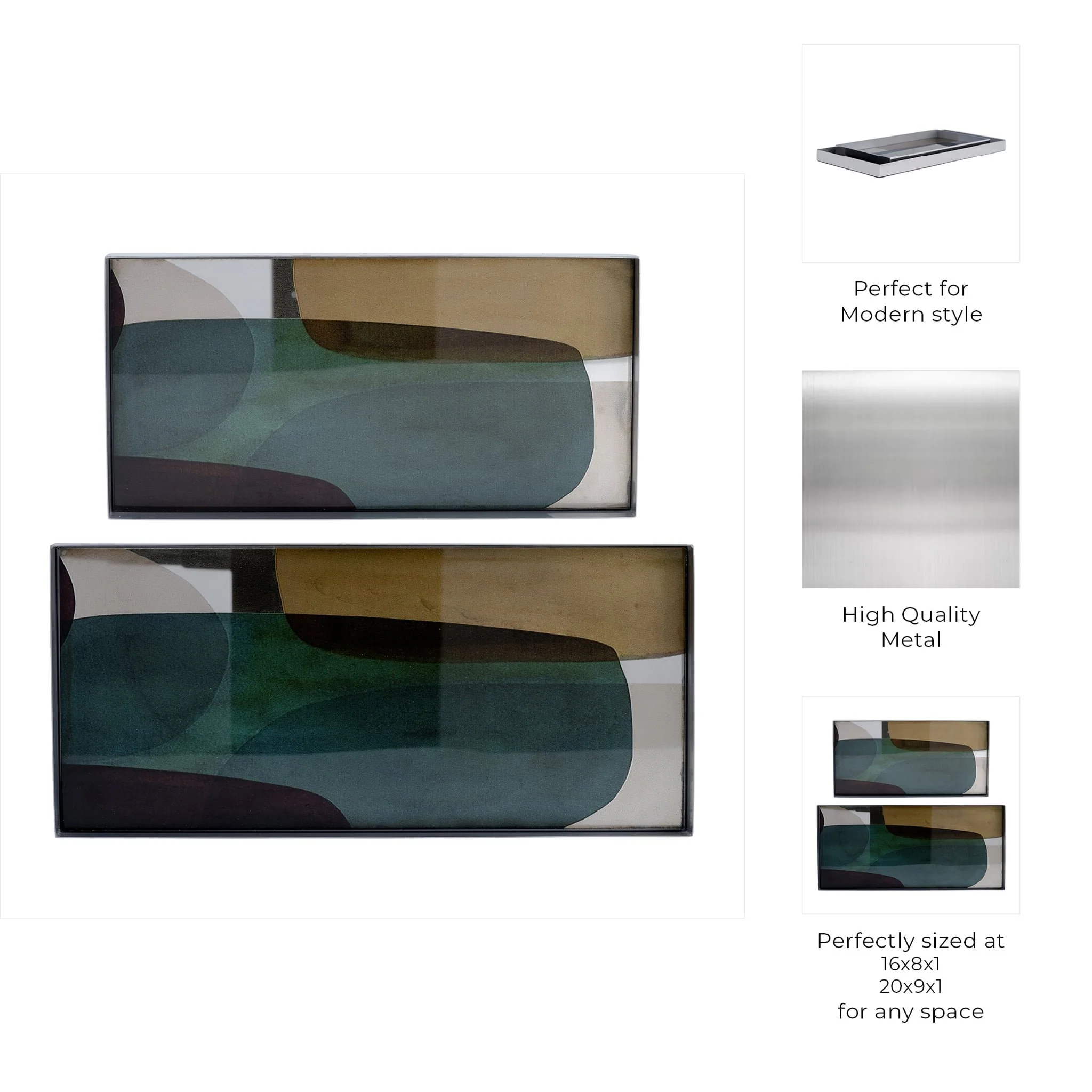 S/2 16/20"l, Metal/glass Tray, Nickel/multi - Image 10