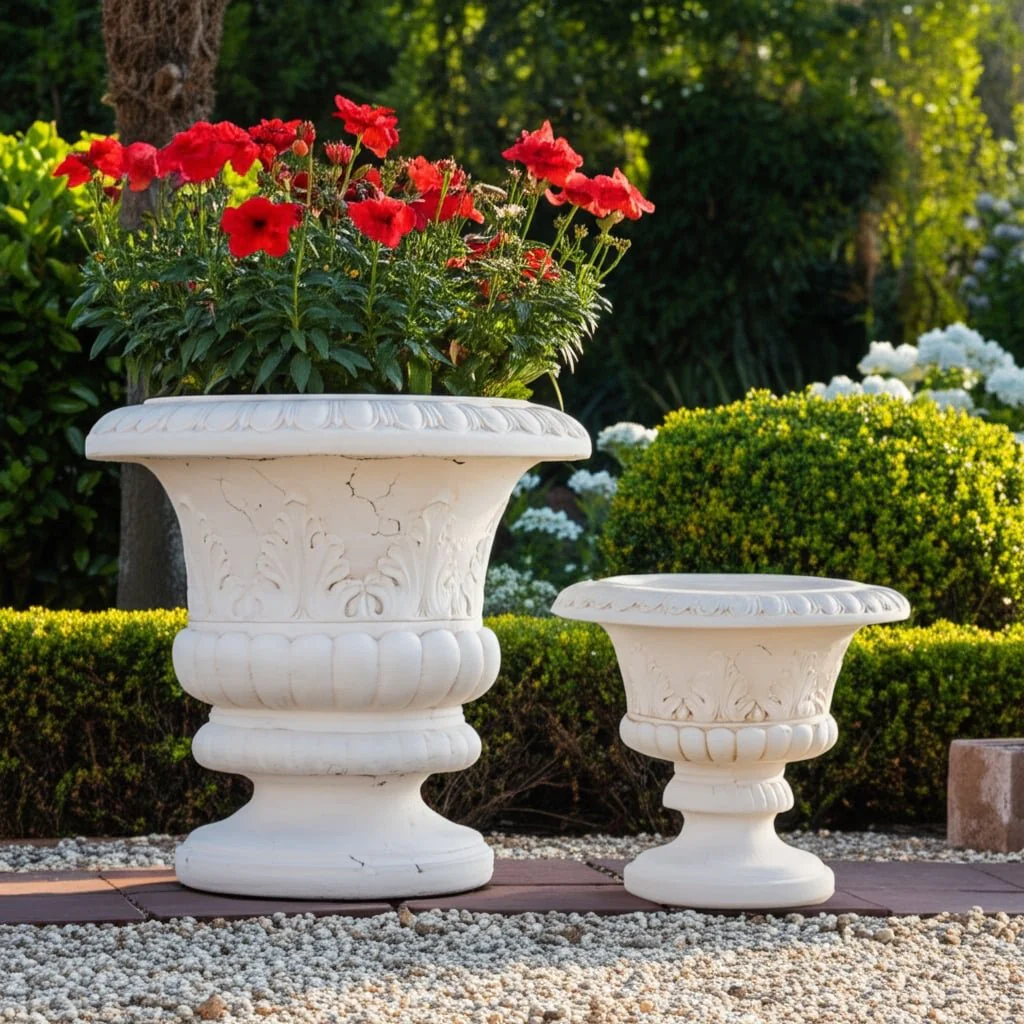 S/2 16/22" Traditional Urn Planters, Ivory - Image 10