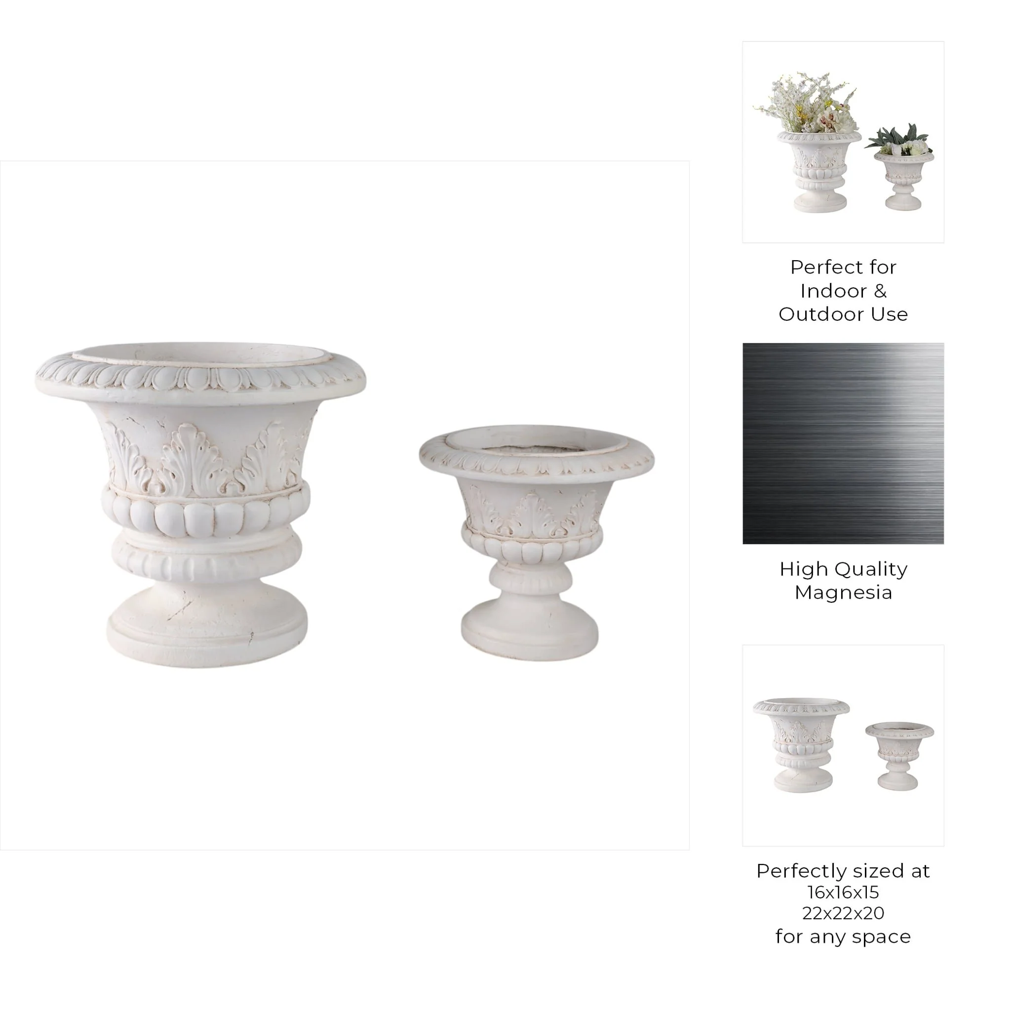 S/2 16/22" Traditional Urn Planters, Ivory - Image 8