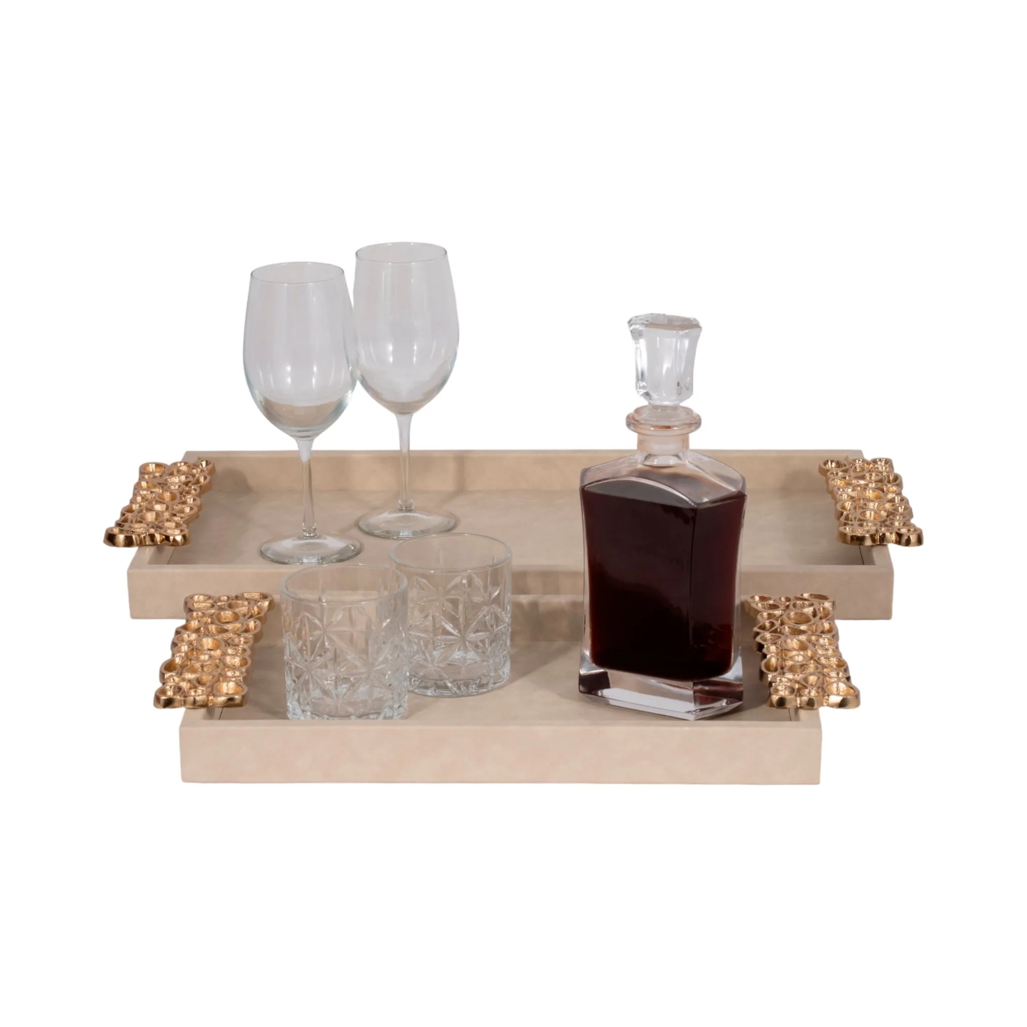 S/2 16/22" Trays With Gold Open Cut-out Handles, I - Image 2