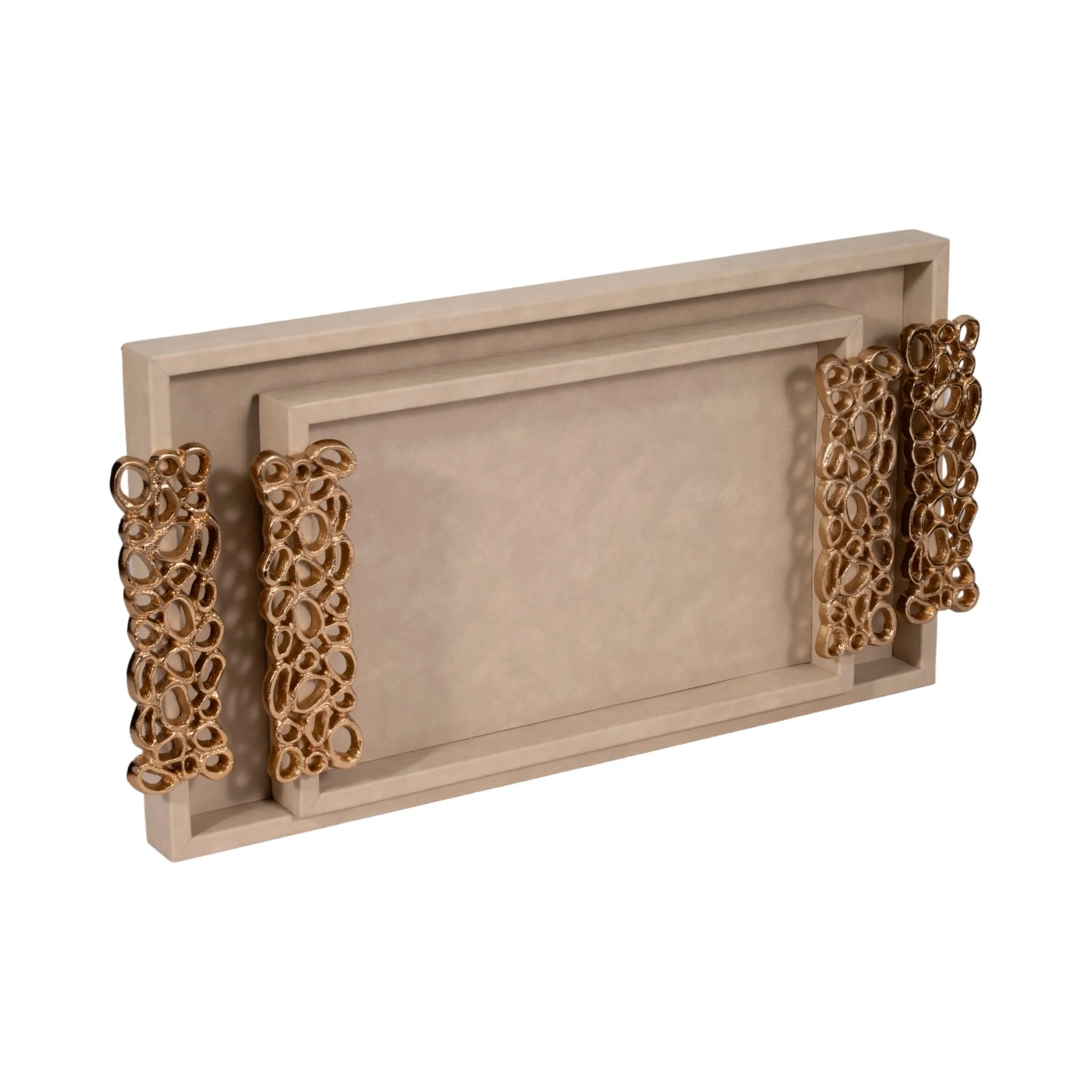 S/2 16/22" Trays With Gold Open Cut-out Handles, I - Image 5