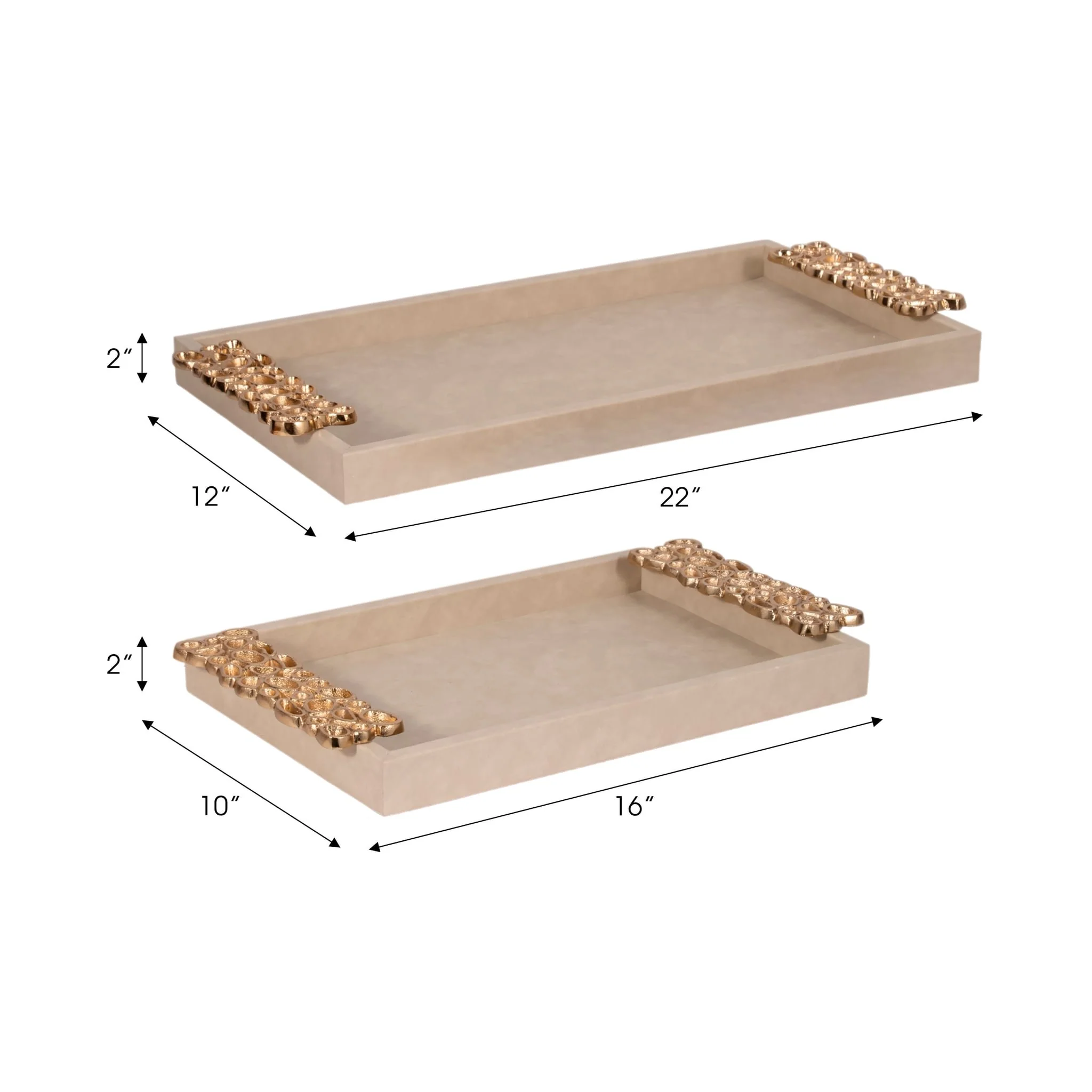 S/2 16/22" Trays With Gold Open Cut-out Handles, I - Image 7
