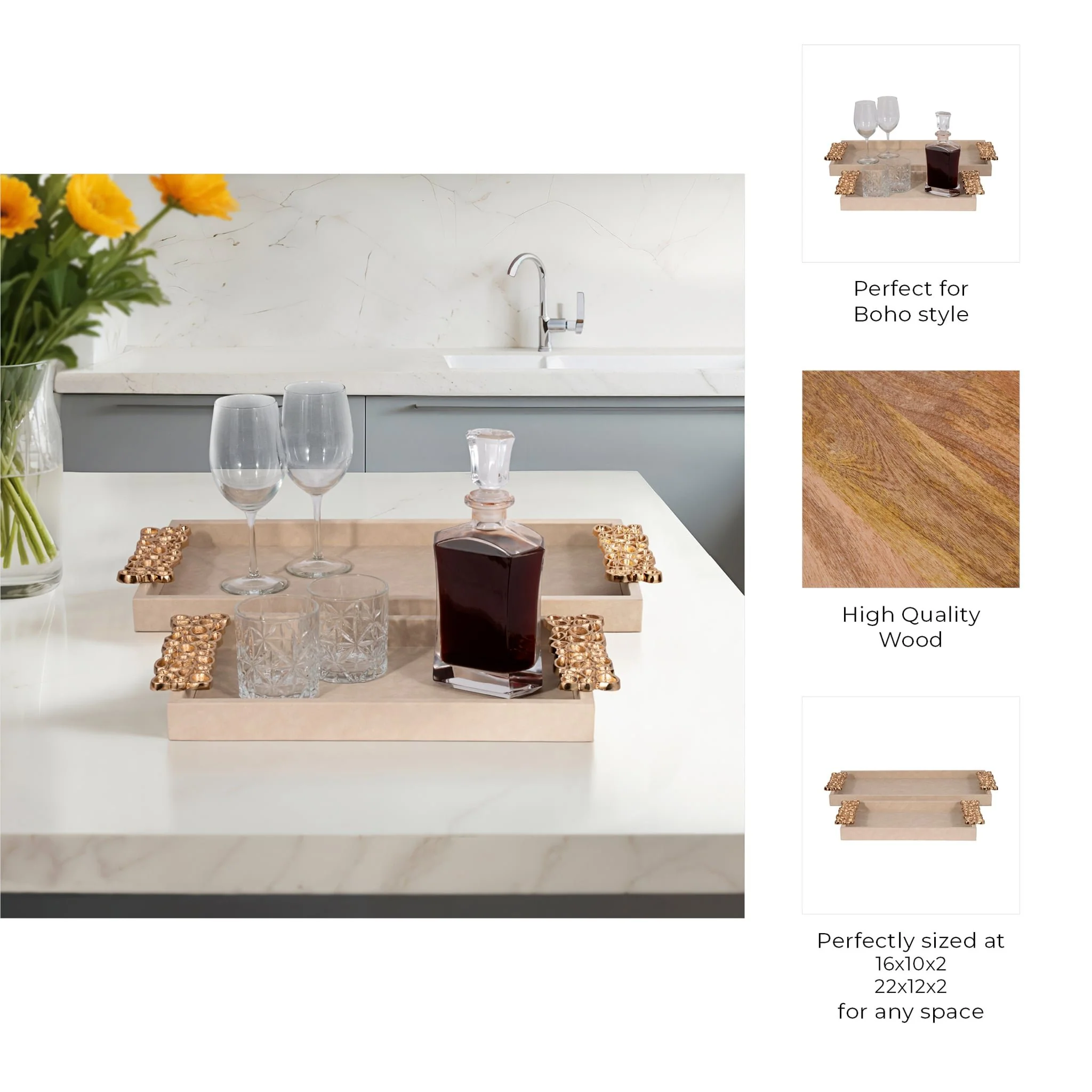 S/2 16/22" Trays With Gold Open Cut-out Handles, I - Image 8
